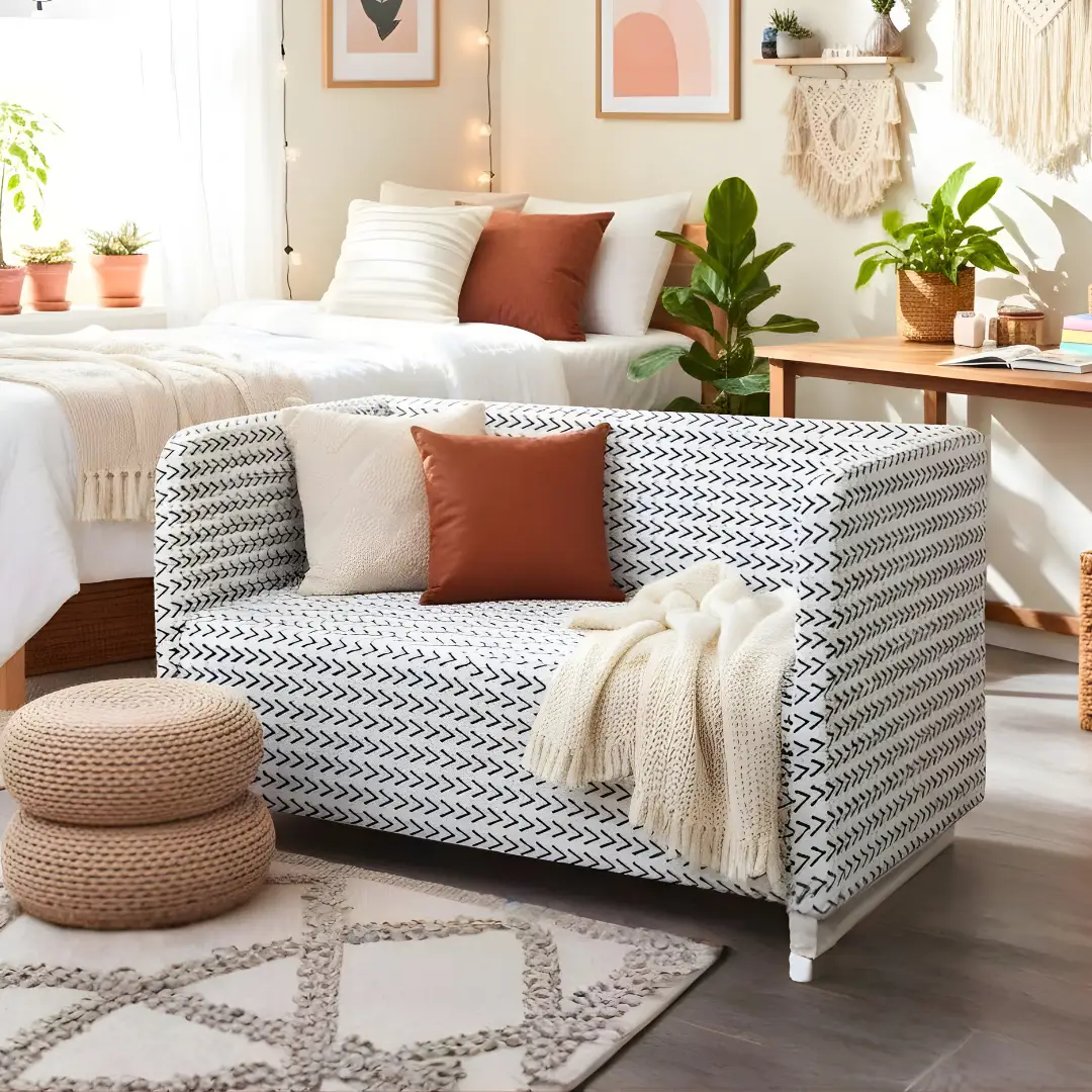 White Boho Mudcloth Slipcover – Compatible with IKEA Knopparp Sofa (2-Seater or 3-Seater) from PriceLows™