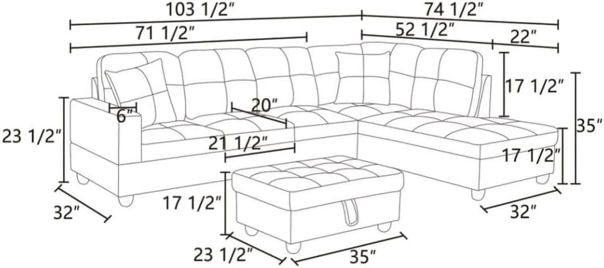 L Shaped 3 Piece Flannel Sofa With Storage Ottoman Grey from PriceLows™