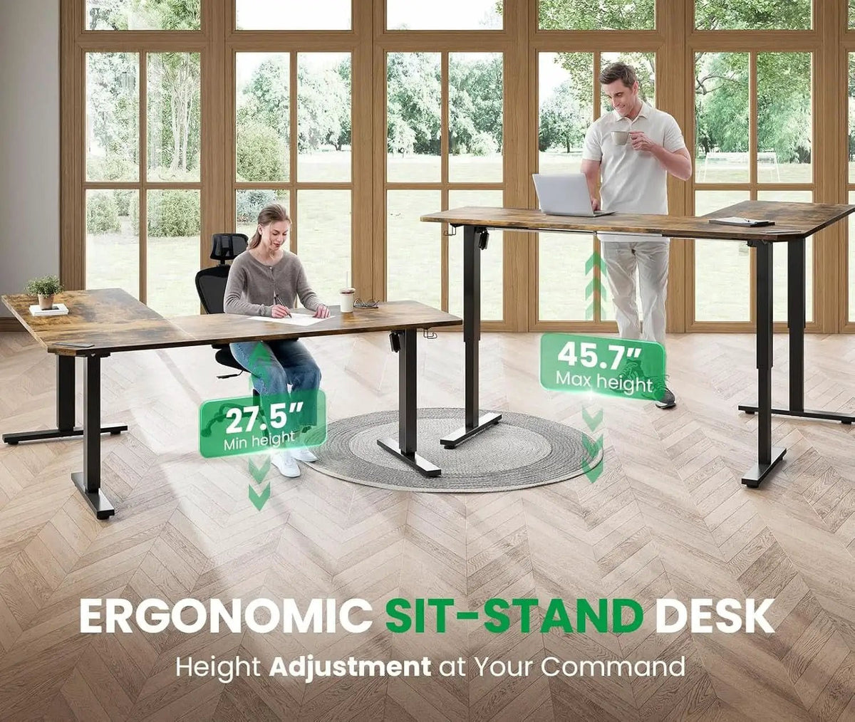 L Shaped Adjustable Standing Desk with Charging Station from PriceLows™