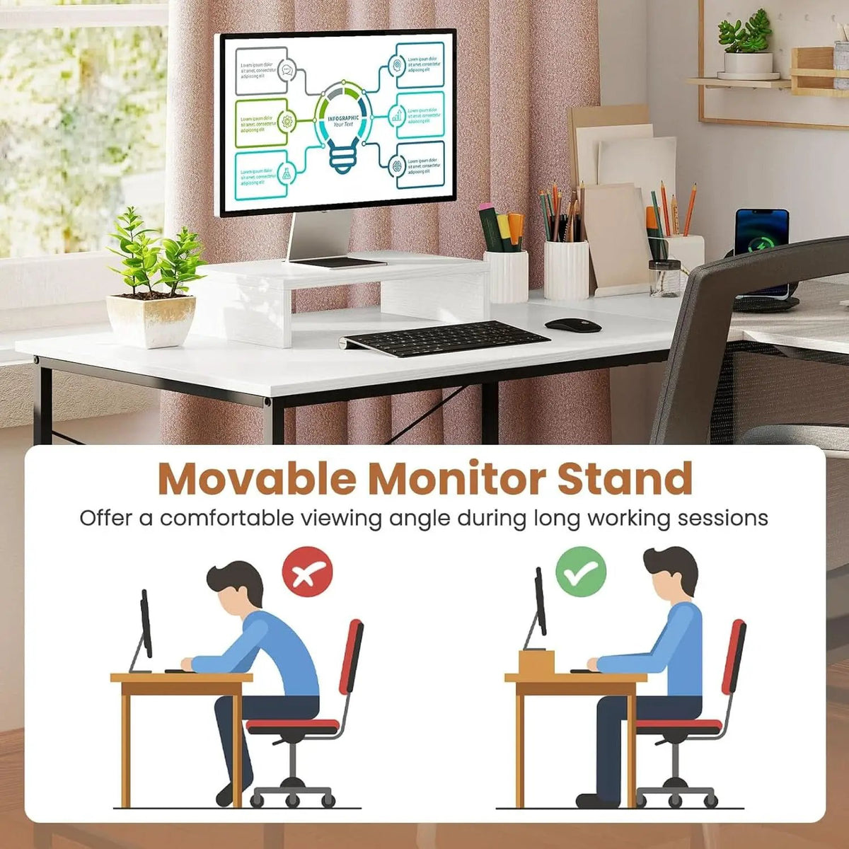 L Shaped Computer Desk With USB Ports And Monitor Shelf 95 Inch Two Person from PriceLows™