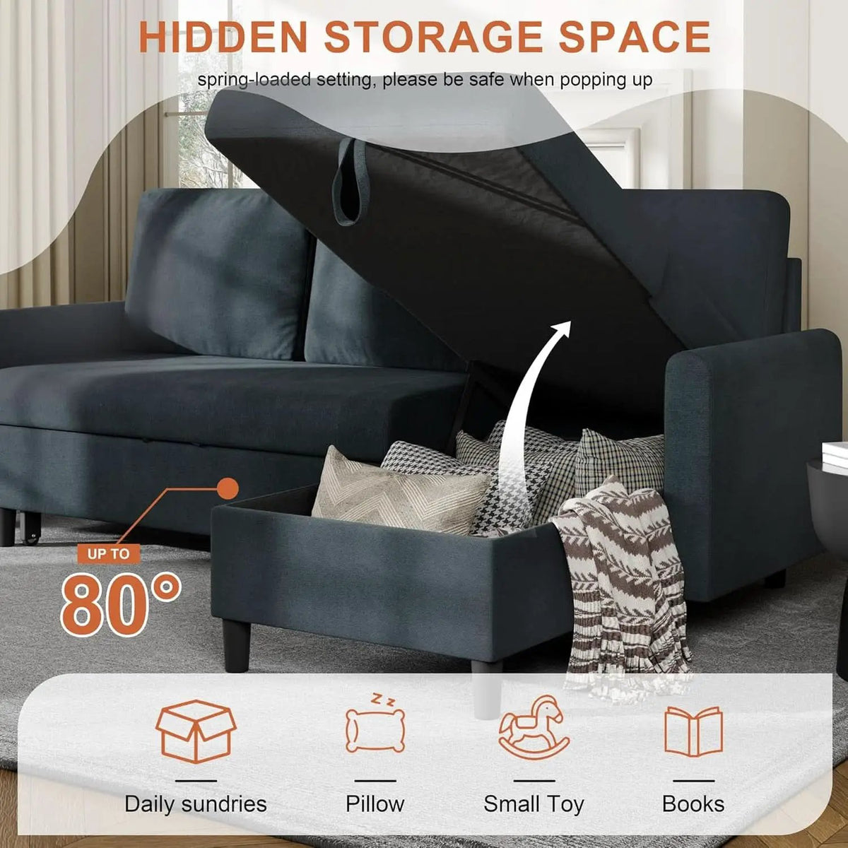 Dark Grey LShaped Convertible Sleeper Sofa Durable from PriceLows™