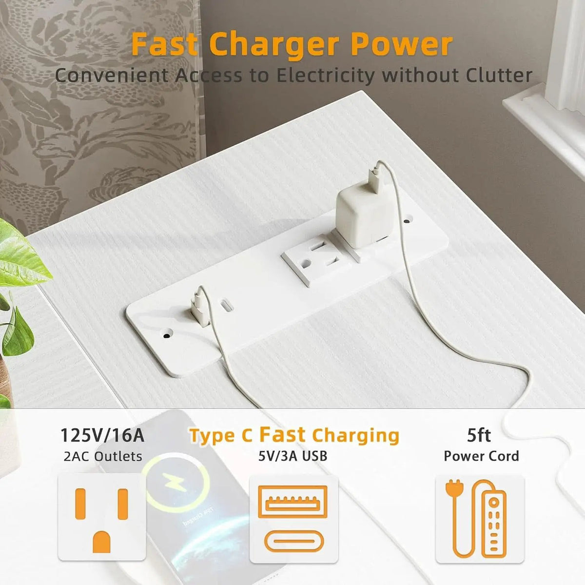 L Shaped Corner Desk 47 Inch With Power Outlets White from PriceLows™