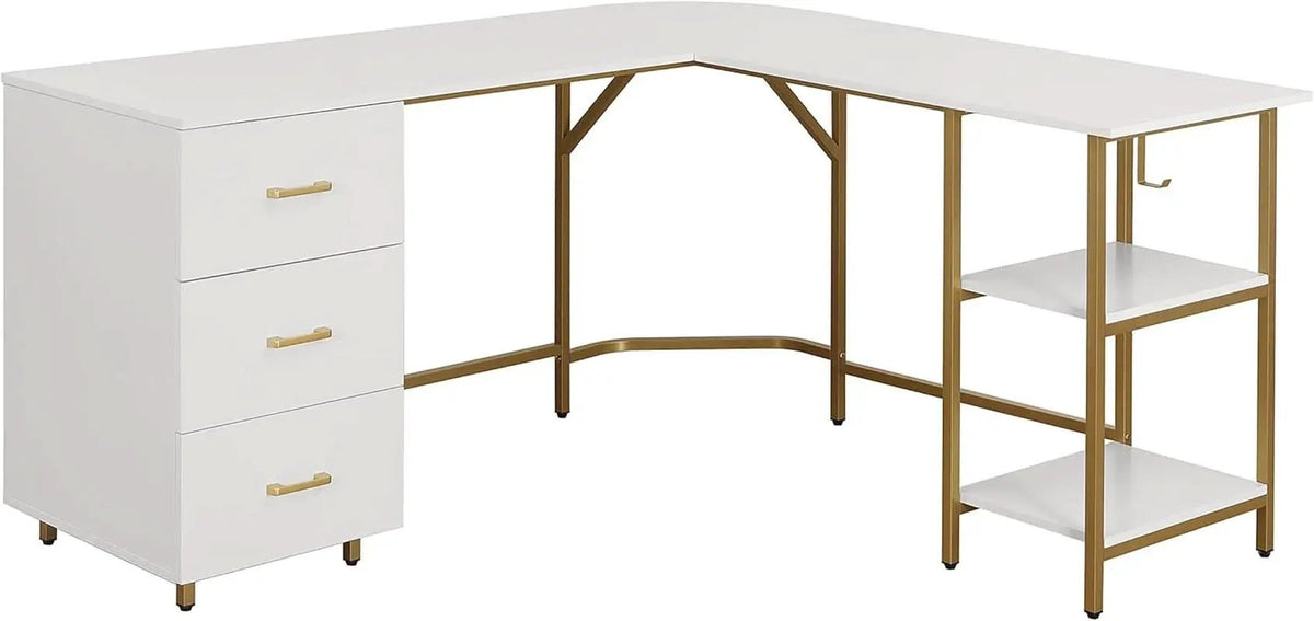 L Shaped Corner Desk Two Tone With Drawers And Shelves For Home Office from PriceLows™