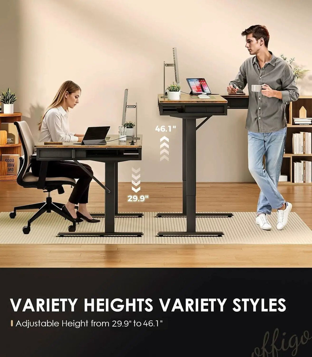 Sixty Three Inch L Shaped Electric Height Adjustable Desk Drawers from PriceLows™