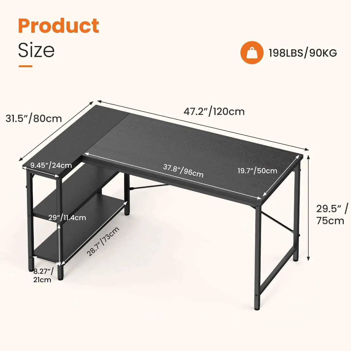 JHK L Shaped Desk 47 Inch Computer Desk Gaming Furniture Corner Desks Home Office PC Table with Reversible Storage Shelves from PriceLows™