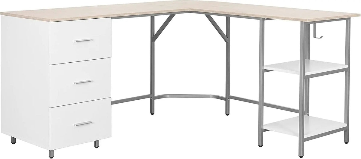 L Shaped Desk Two Toned With Drawers And Open Shelf Home Office from PriceLows™