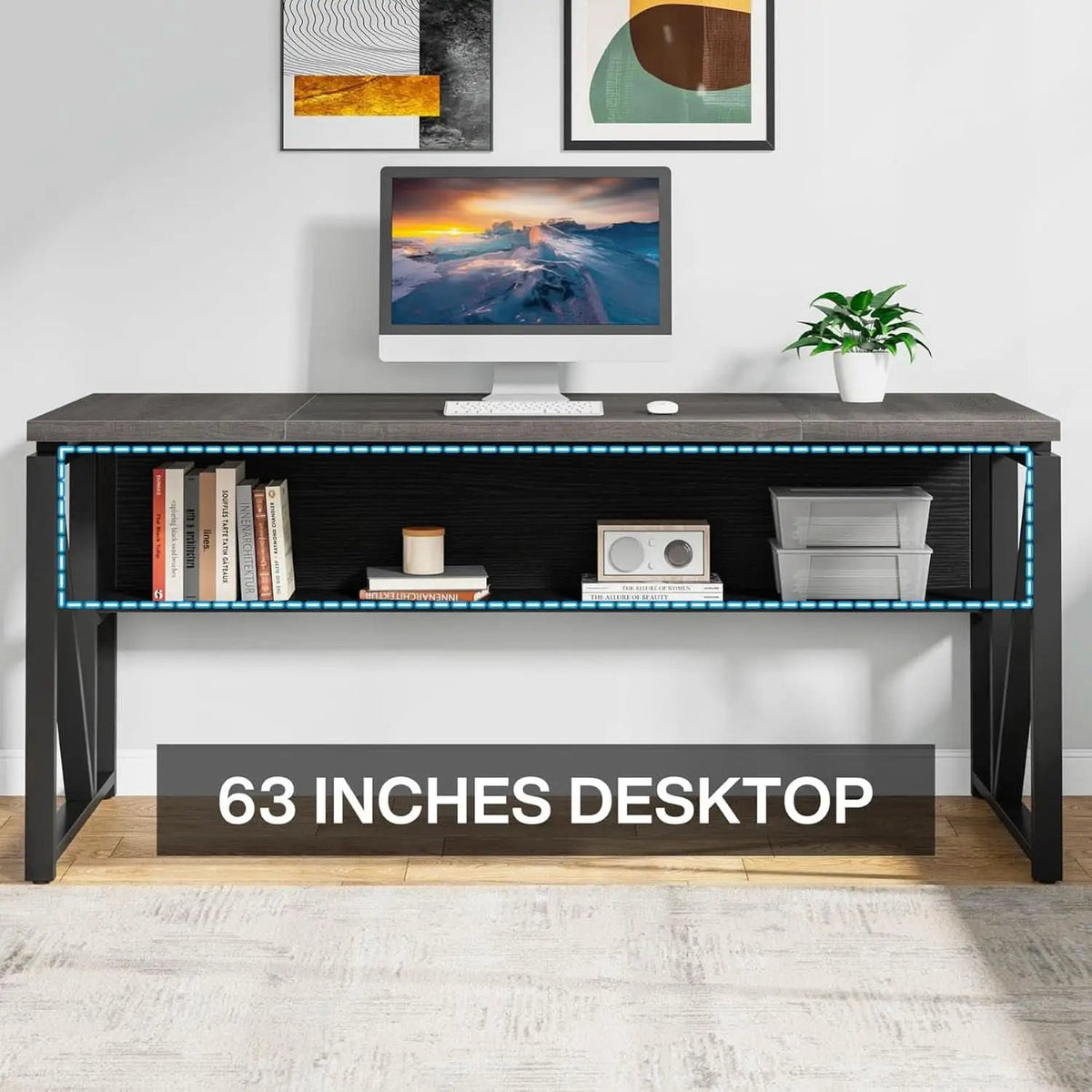 L Shaped Desk With Drawer Cabinet And Lateral File Cabinet 63 Inch Gray from PriceLows™