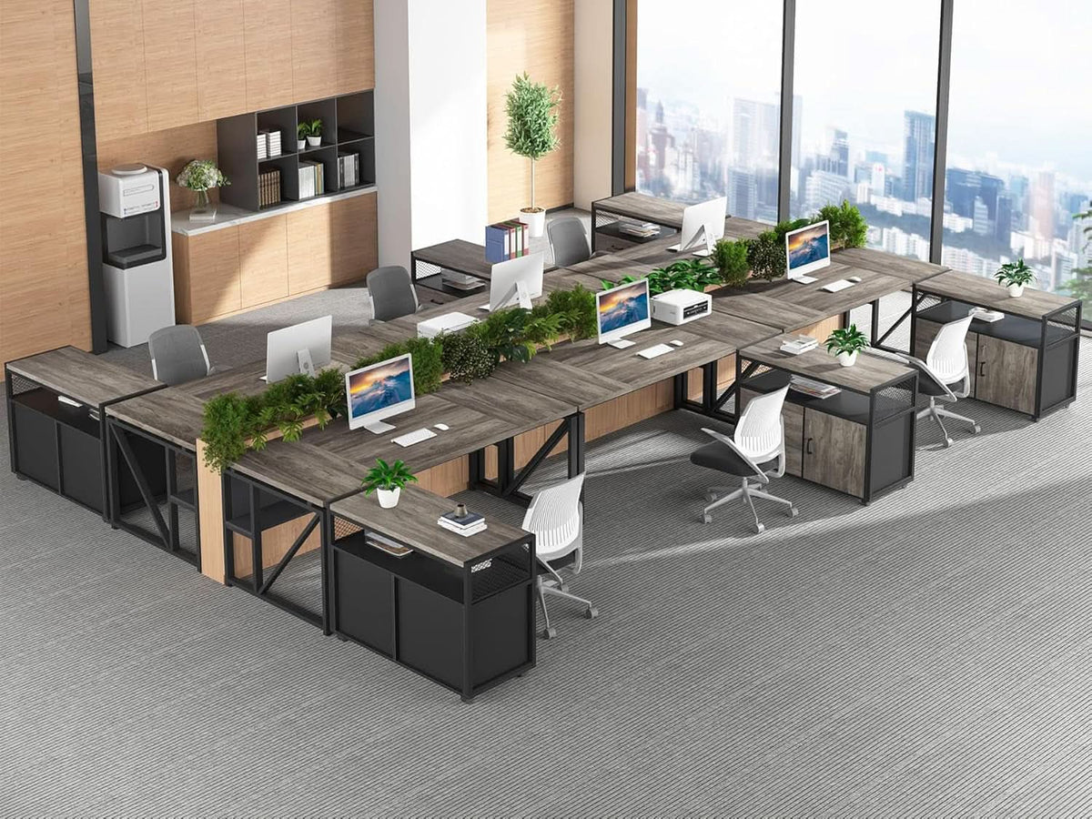 L Shaped Desk With Drawer Cabinet And Lateral File Cabinet 63 Inch Gray from PriceLows™