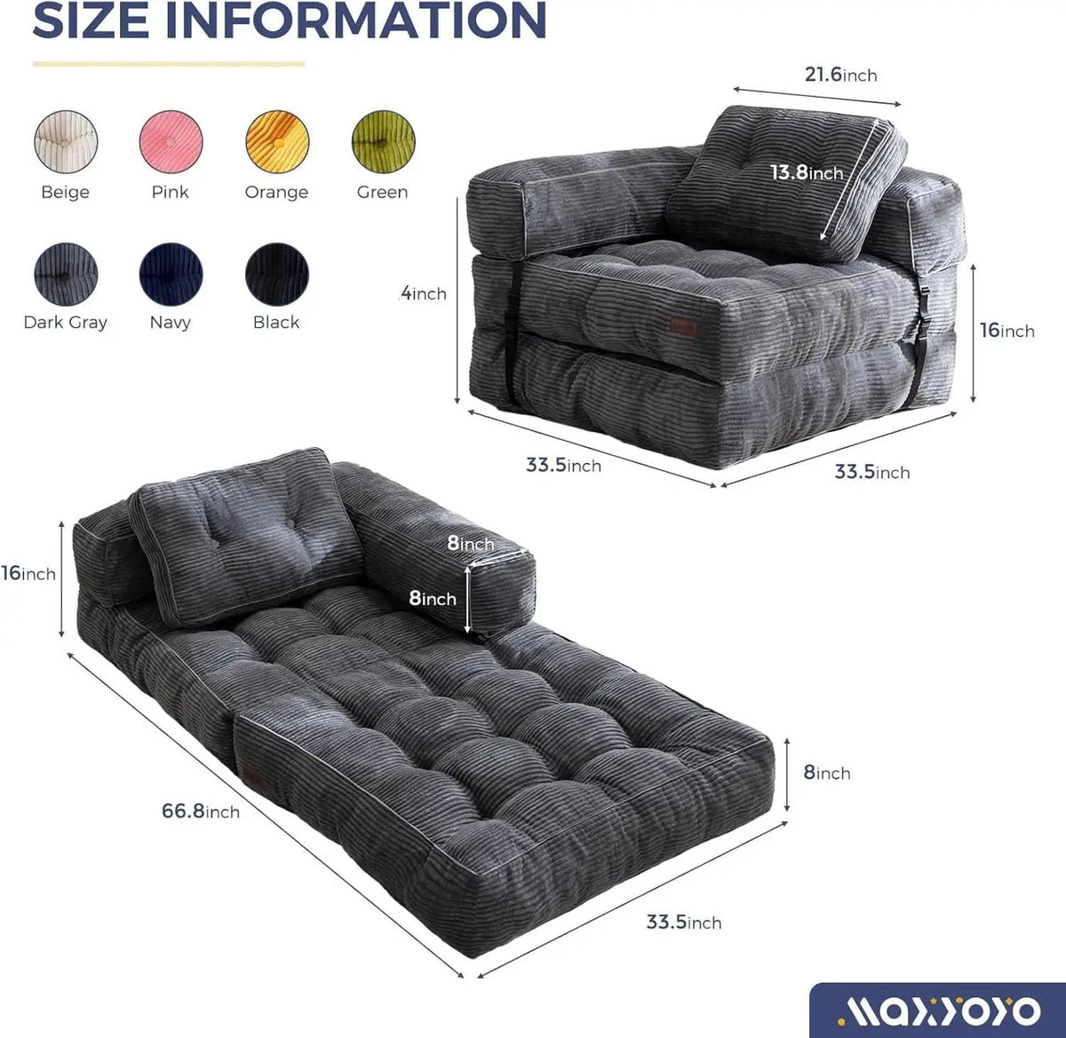 L Shaped Folding Sofa Bed Grey Convertible Sleeper Sofa from PriceLows™