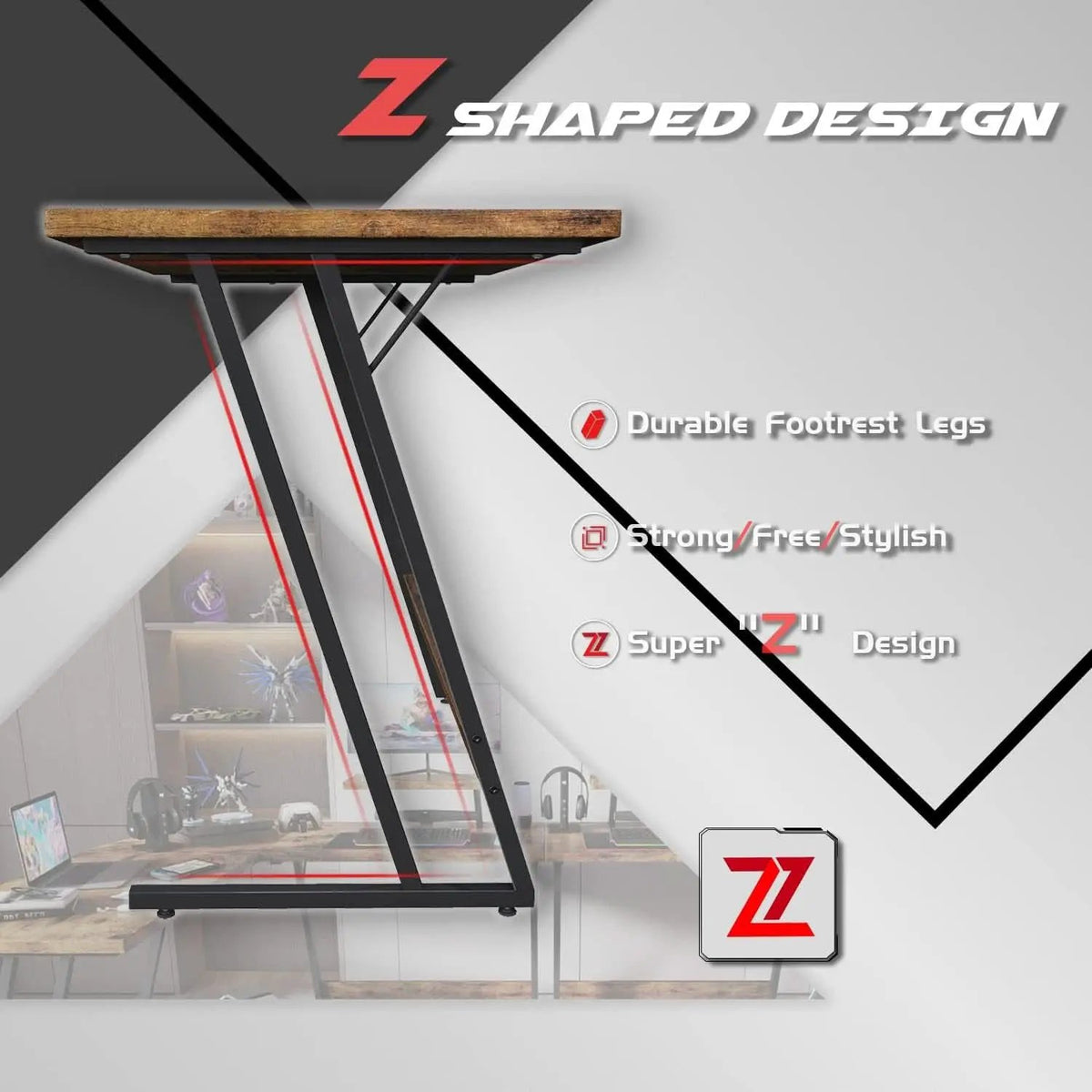 L Shaped Gaming Desk 51 Inch With Monitor Riser Brown from PriceLows™