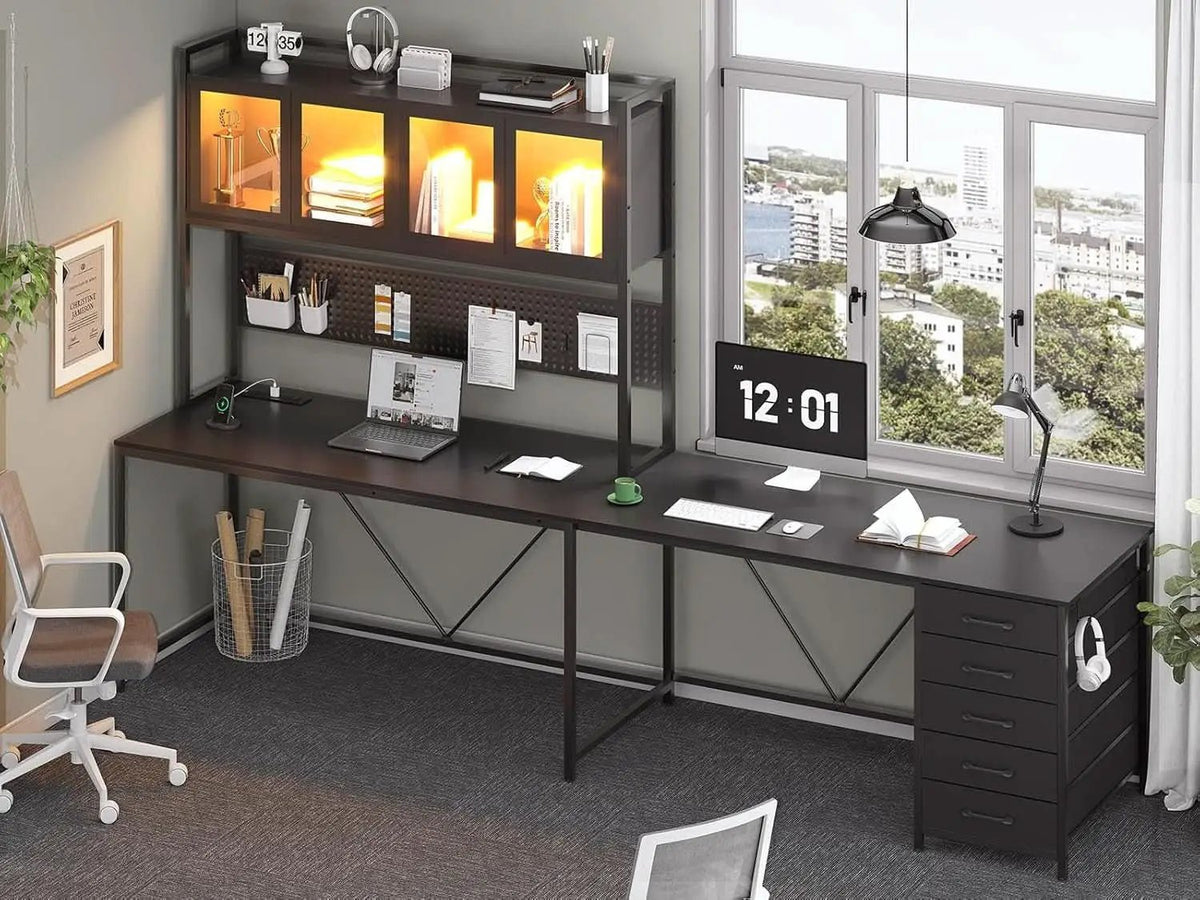 L Shaped Gaming Desk with Storage Drawers and Lights from PriceLows™