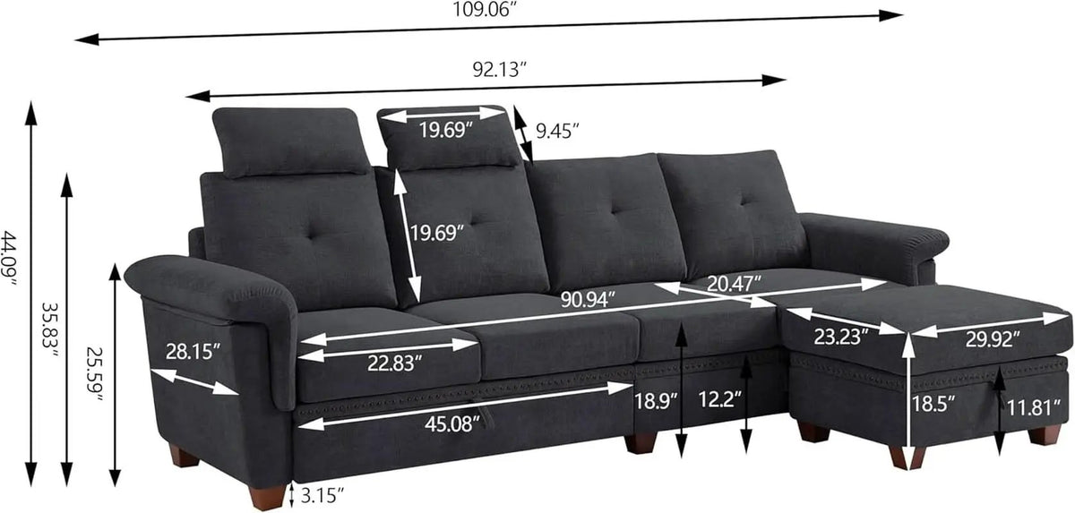 L Shaped Sectional Sofa With Storage Chaise Dark Grey from PriceLows™