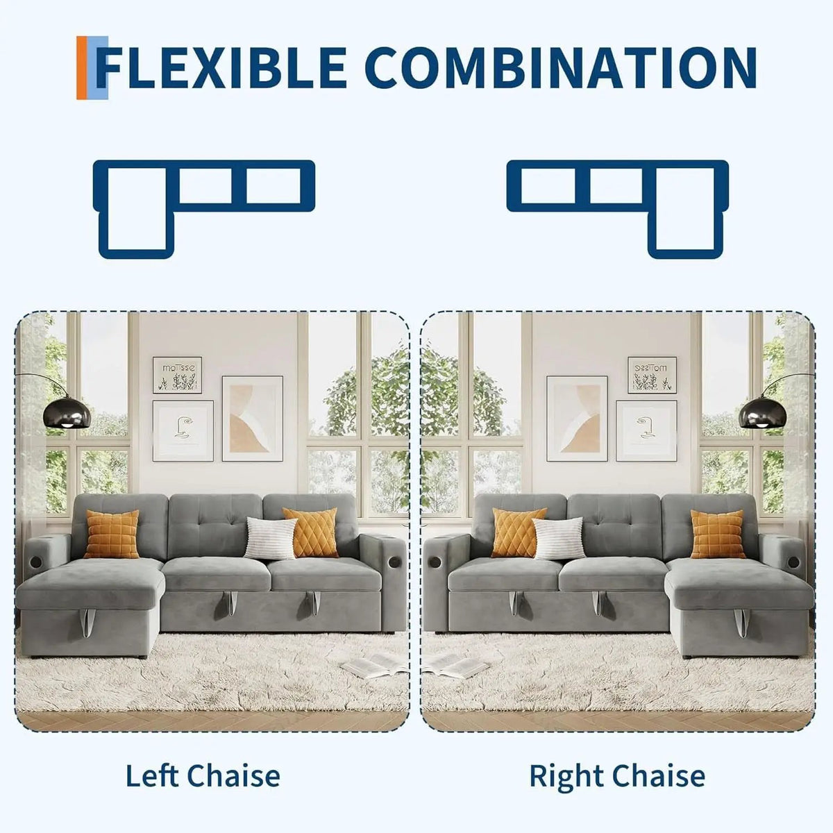84Inch LShaped Sleeper Sofa Integrated Storage System from PriceLows™