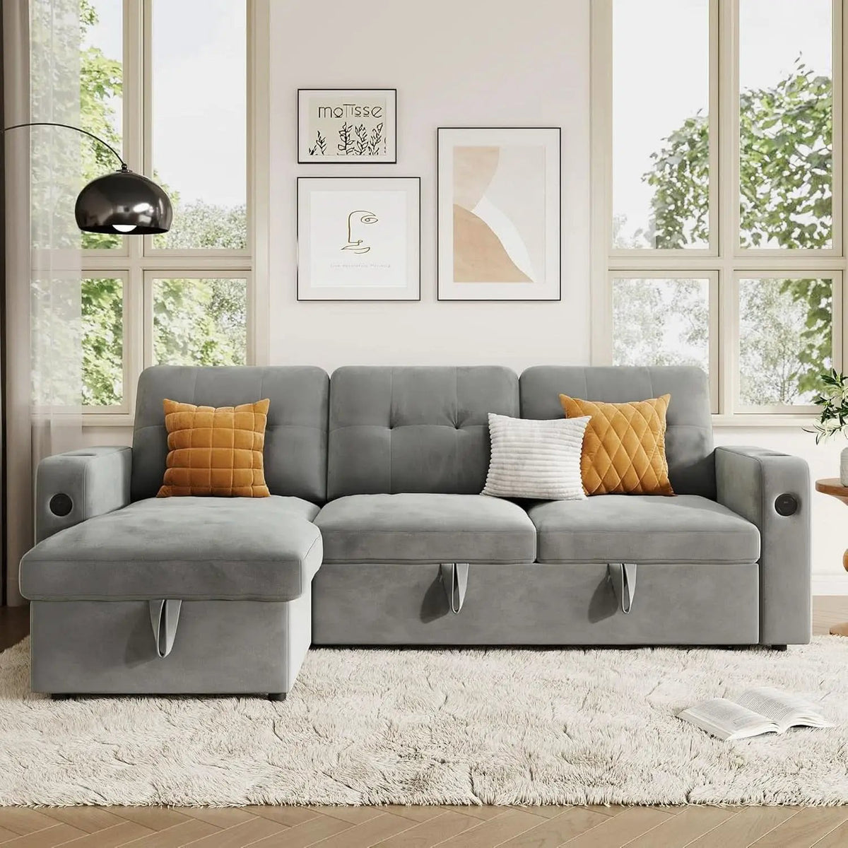 84Inch LShaped Sleeper Sofa Integrated Storage System from PriceLows™