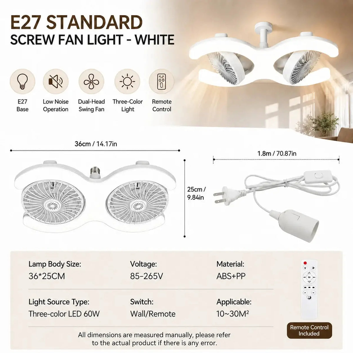 LED Ceiling Fan Light | Remote E27 60W | PriceLows™