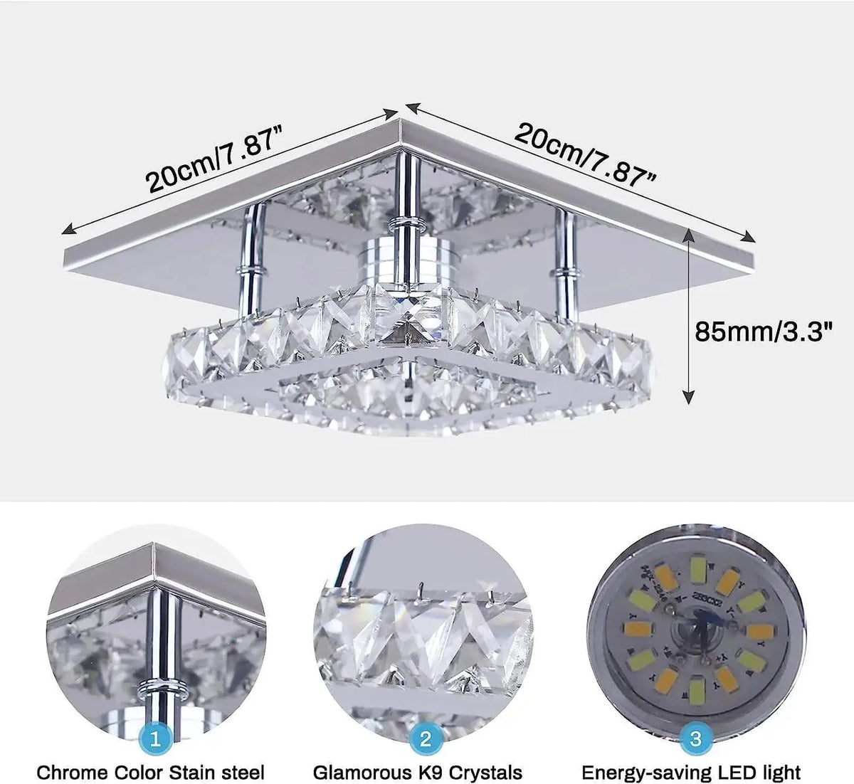Small Led Chandelier Semi Flush Mount Crystal Lighting Modern Ceiling Crystal Lamp for Bedrooms Dinning Rooms Hallway (Warm) from PriceLows™