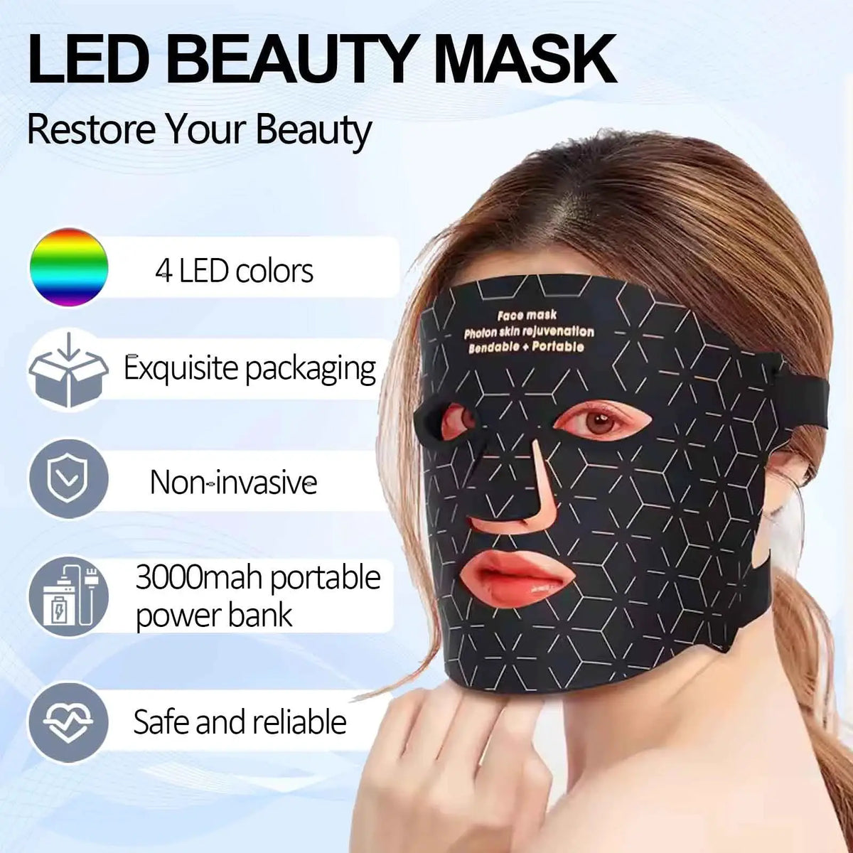 4 Modes Portable Led Face Mask Light Therapy for Anti-Aging Wrinkles Skin Rejuvenation Home Use Red Light Therapy Mask for Face from PriceLows™