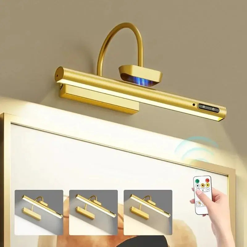 4000mAh LED Rechargeable Wall Lamp Modern Remote Control 3 Color Dimming Gold Bathroom Mirror Light Aluminum Picture Lights from PriceLows™