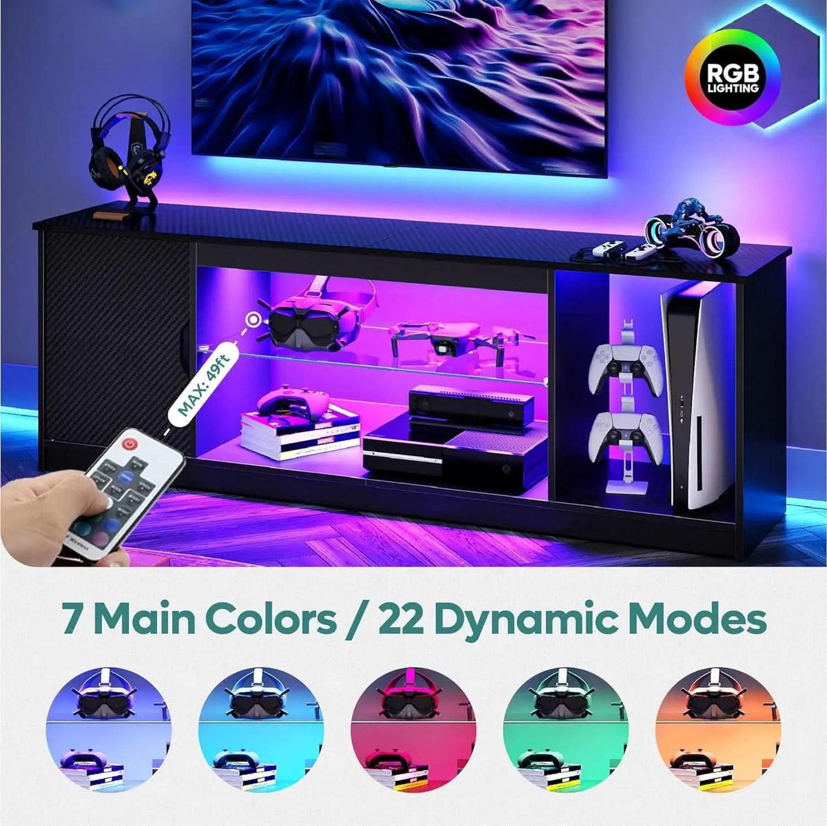 LED TV Stand 55 60 65 Inch With Adjustable Glass Shelves from PriceLows™