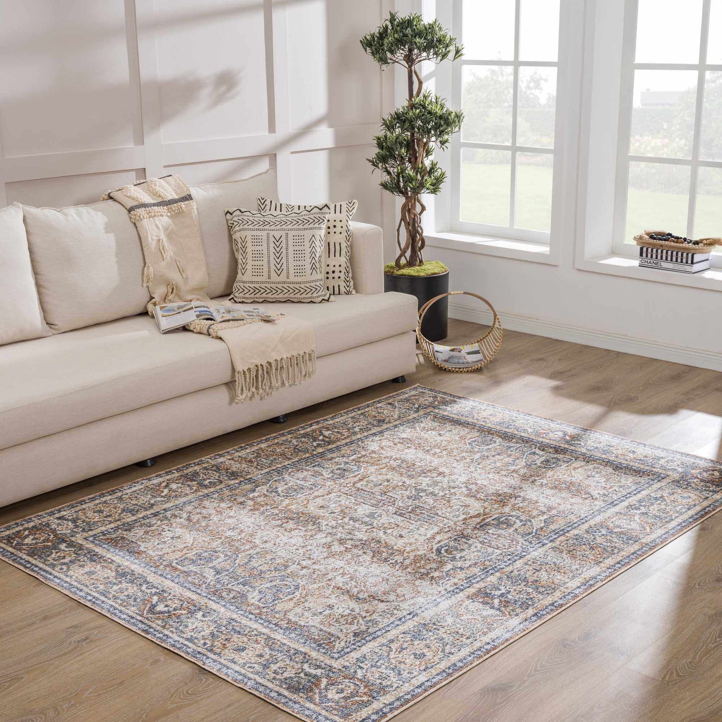 Arias Beige Blue Washable Area Rug from PriceLows™