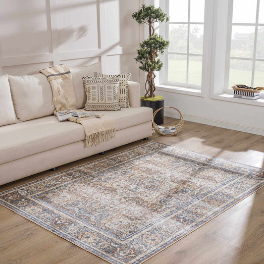 Arias Beige Blue Washable Area Rug from PriceLows™
