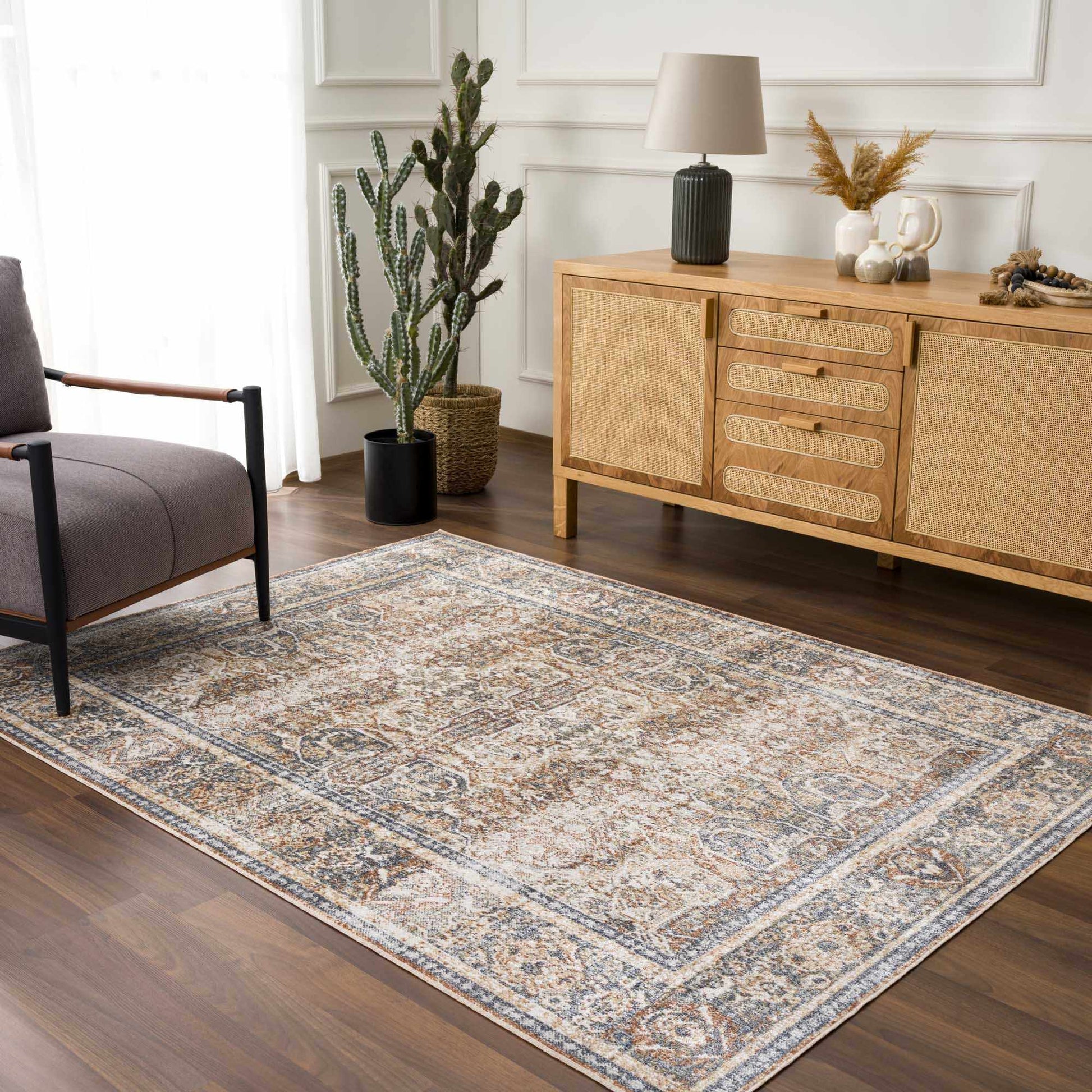 Arias Beige Blue Washable Area Rug from PriceLows™