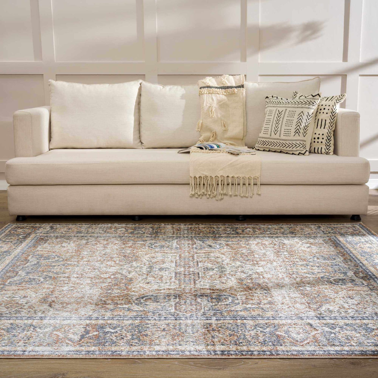 Arias Beige Blue Washable Area Rug from PriceLows™
