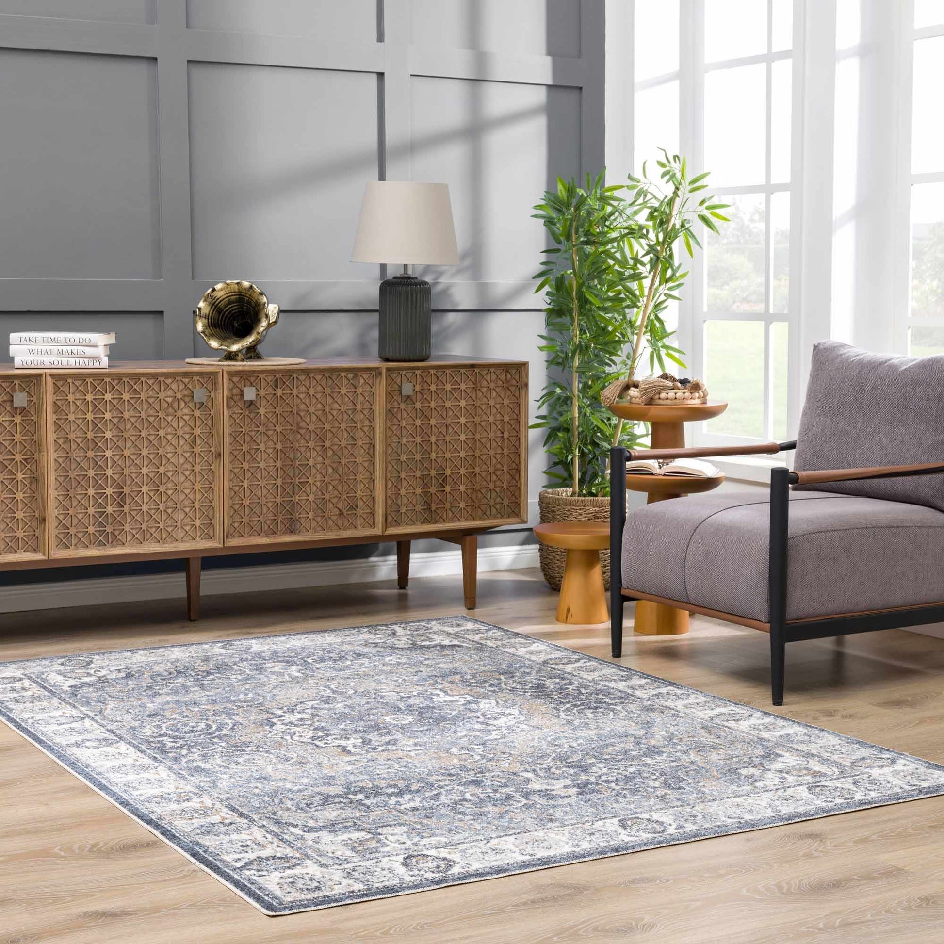 Aurum Blue Washable Area Rug from PriceLows™