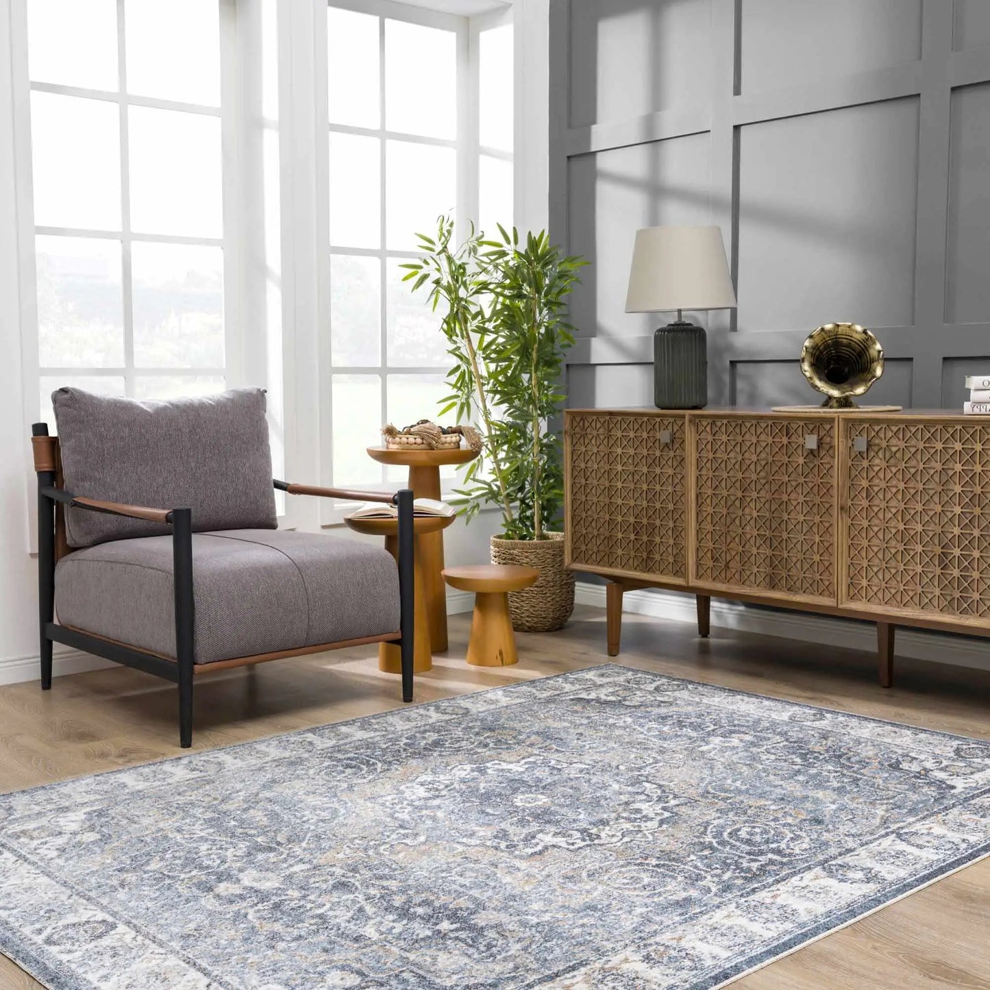 Aurum Blue Washable Area Rug from PriceLows™