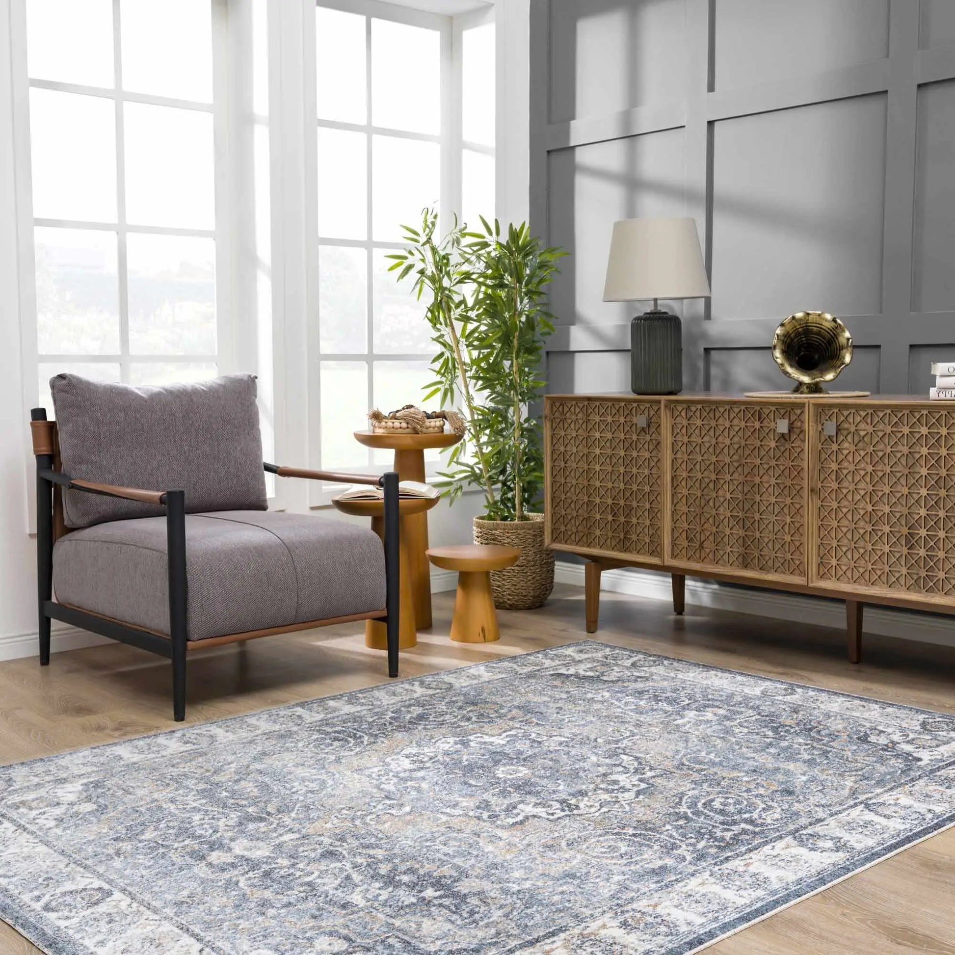 Aurum Blue Washable Area Rug from PriceLows™