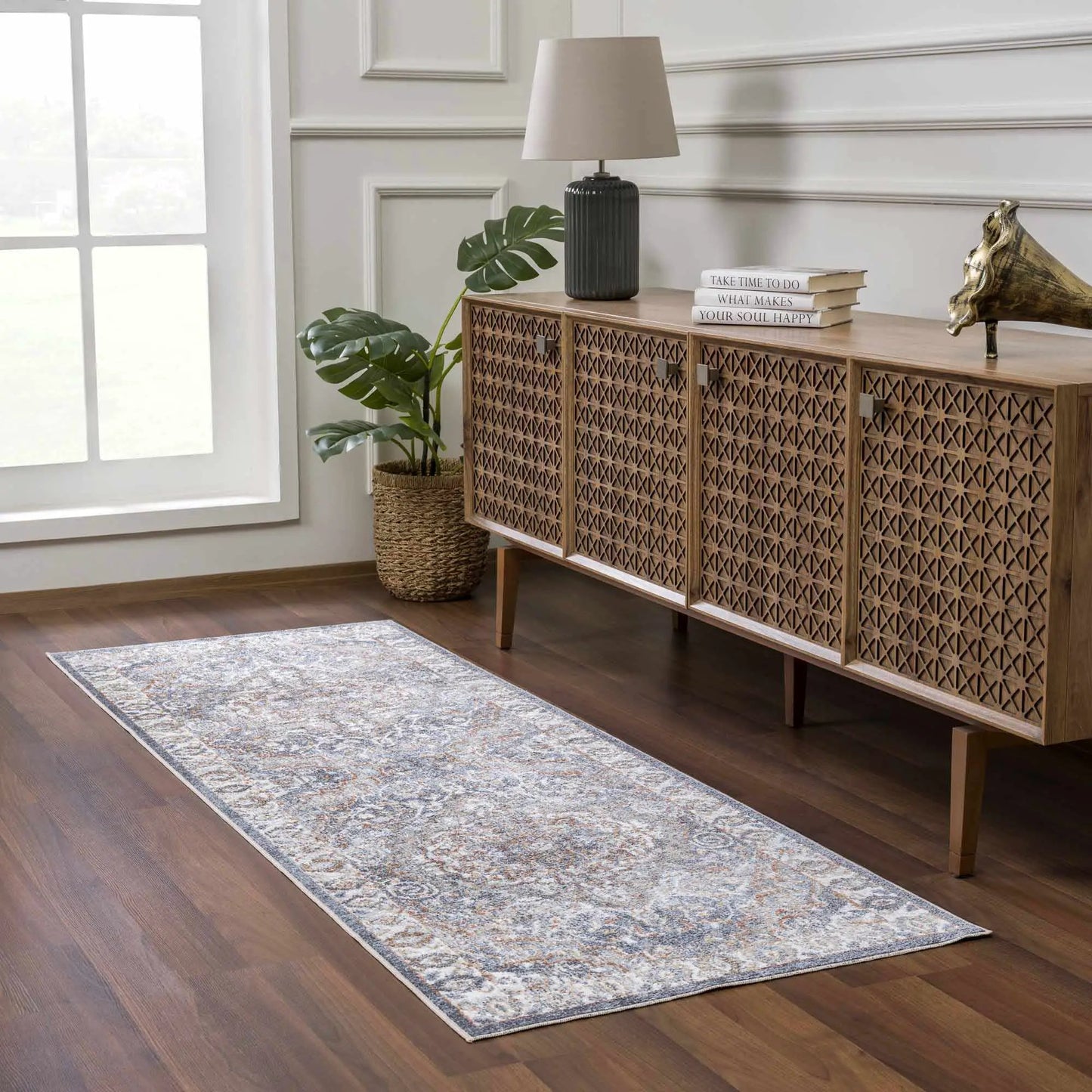Aurum Blue & Beige Washable Area Rug from PriceLows™