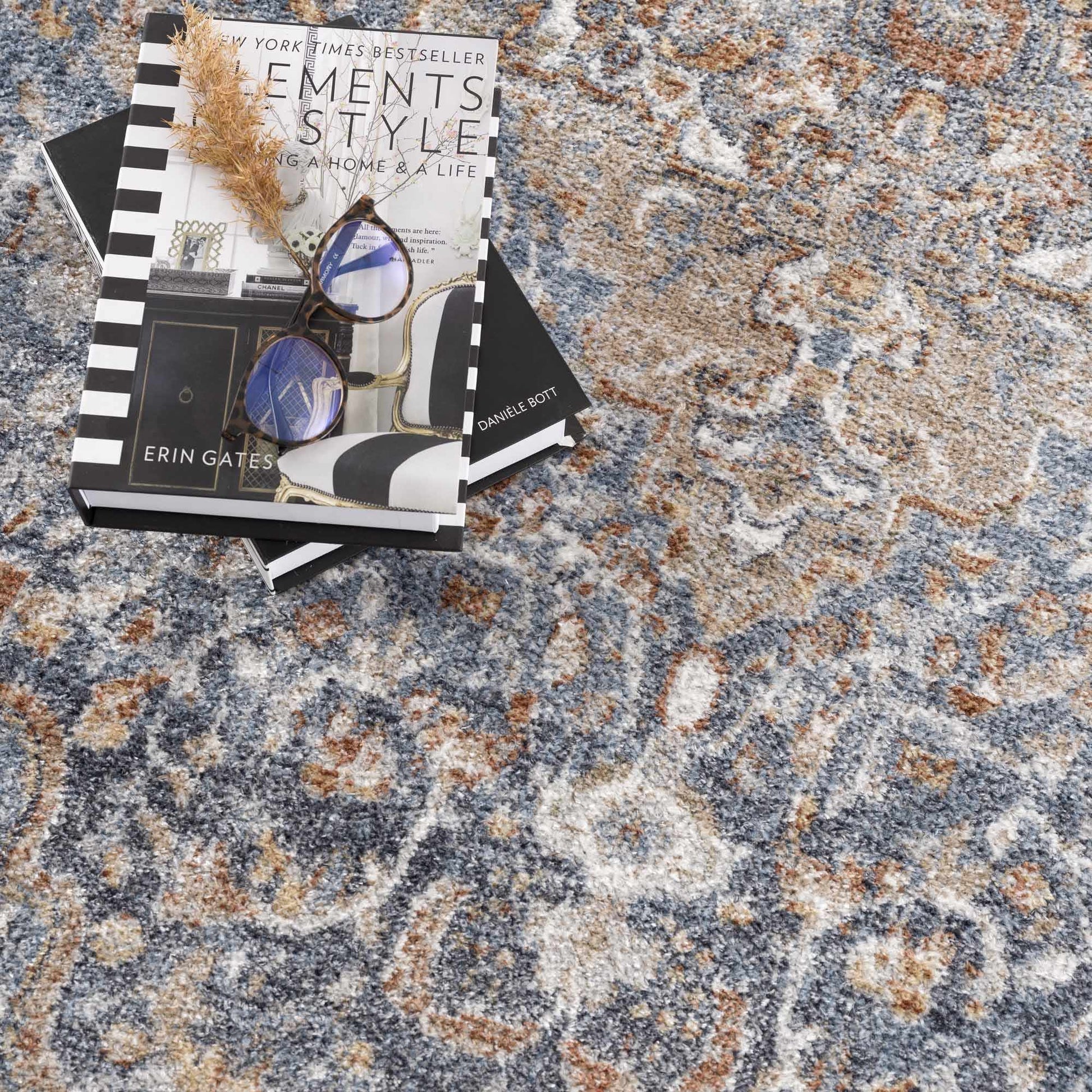 Aurum Blue & Beige Washable Area Rug from PriceLows™