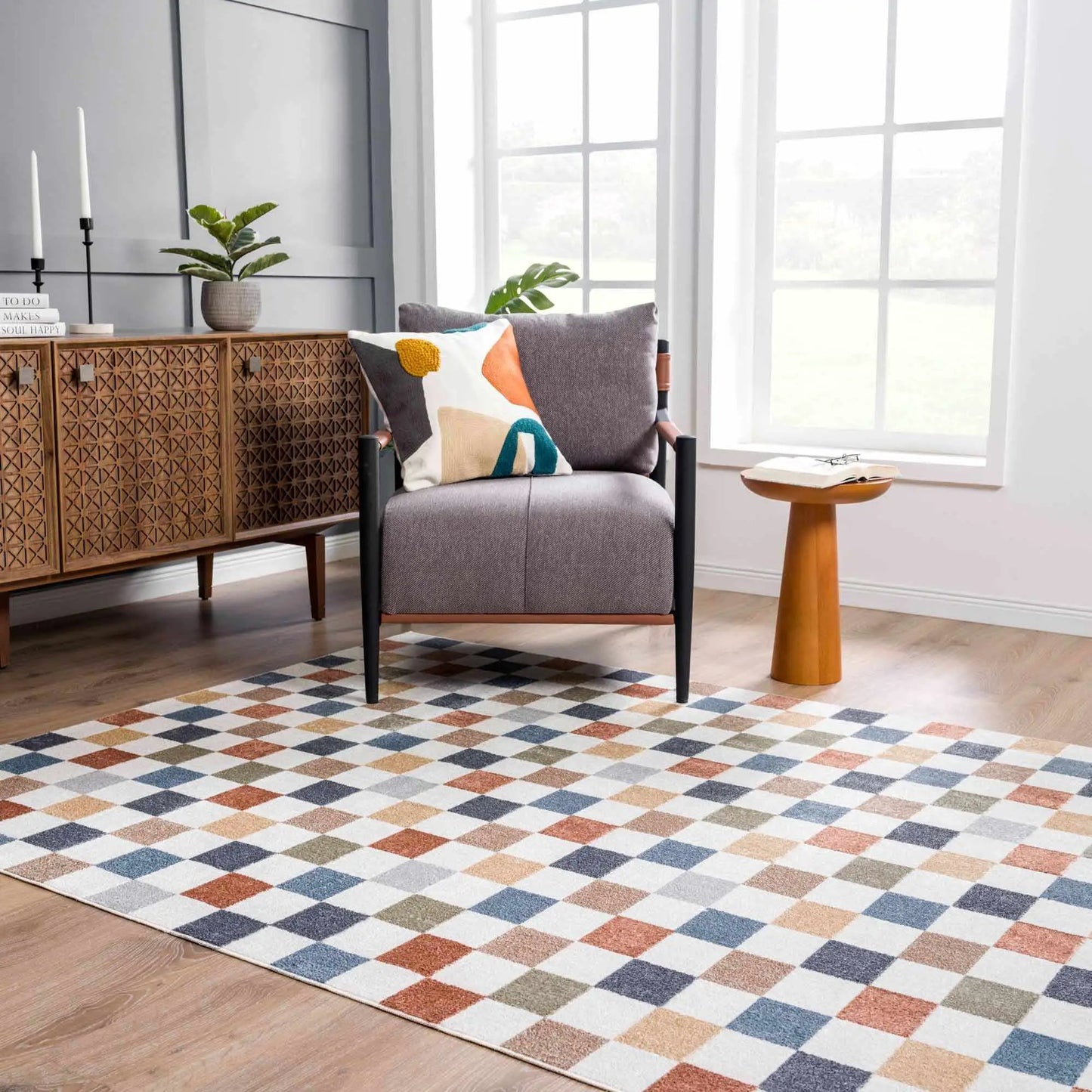 Alie Colorful Checkered Washable Rug from PriceLows™