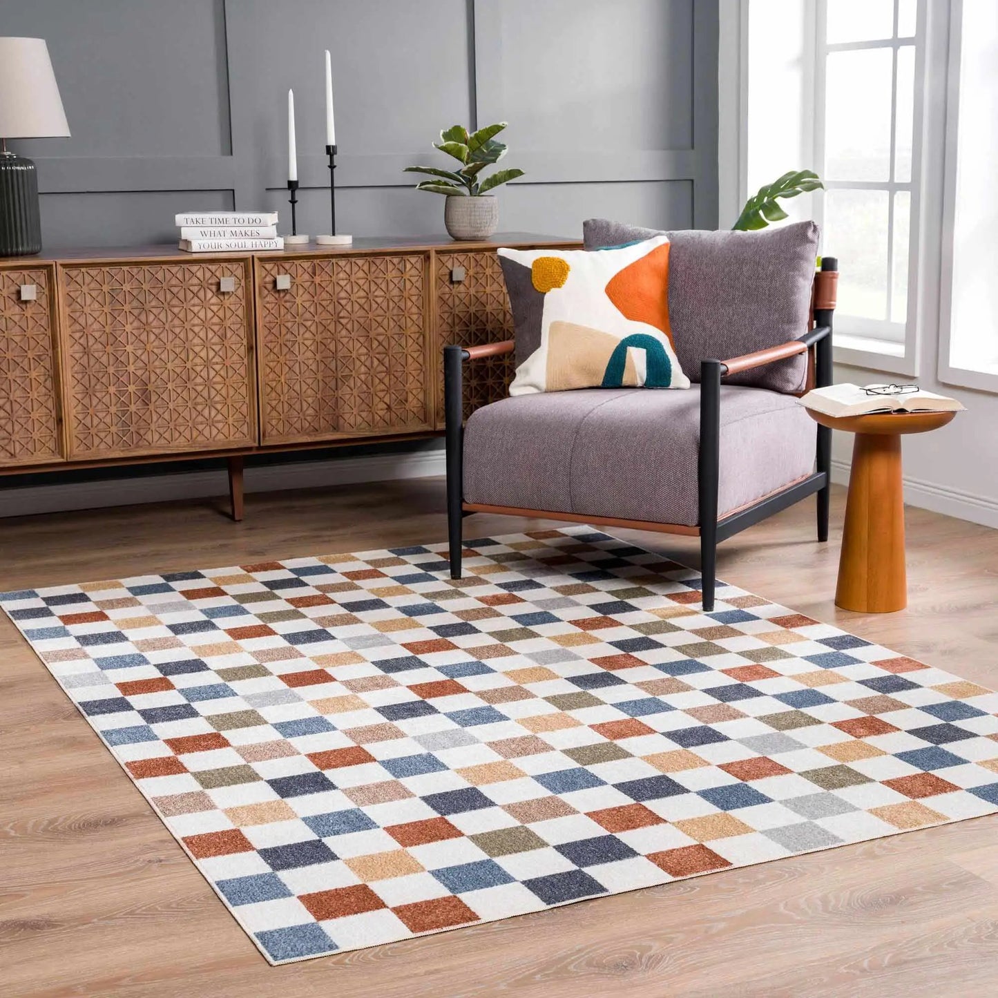 Alie Colorful Checkered Washable Rug from PriceLows™