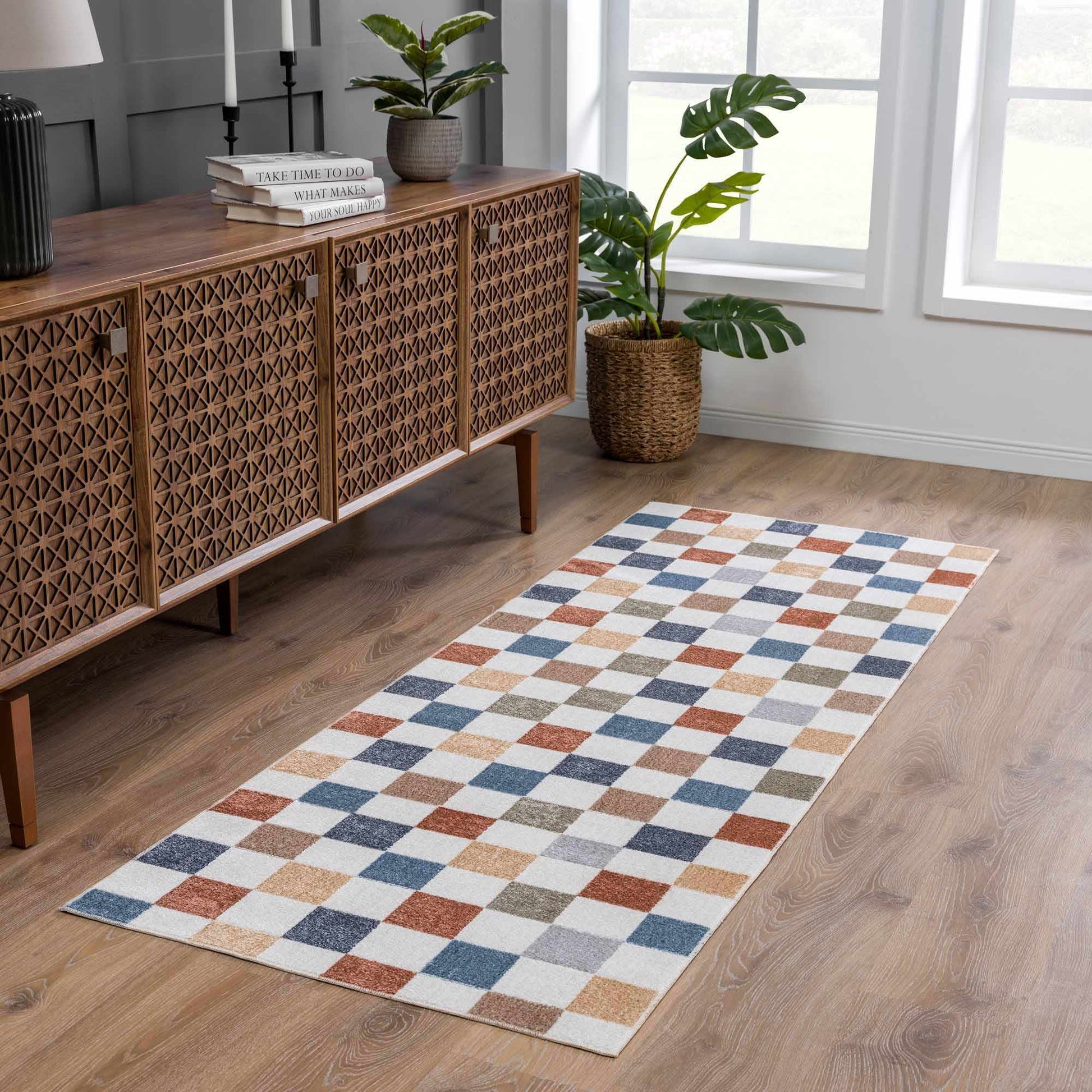 Alie Colorful Checkered Washable Rug from PriceLows™