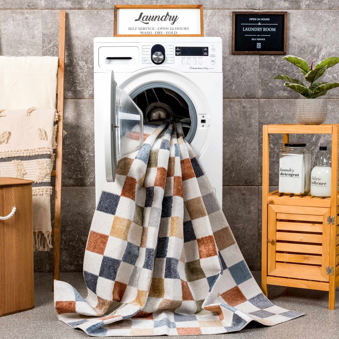 Alie Colorful Checkered Washable Rug from PriceLows™