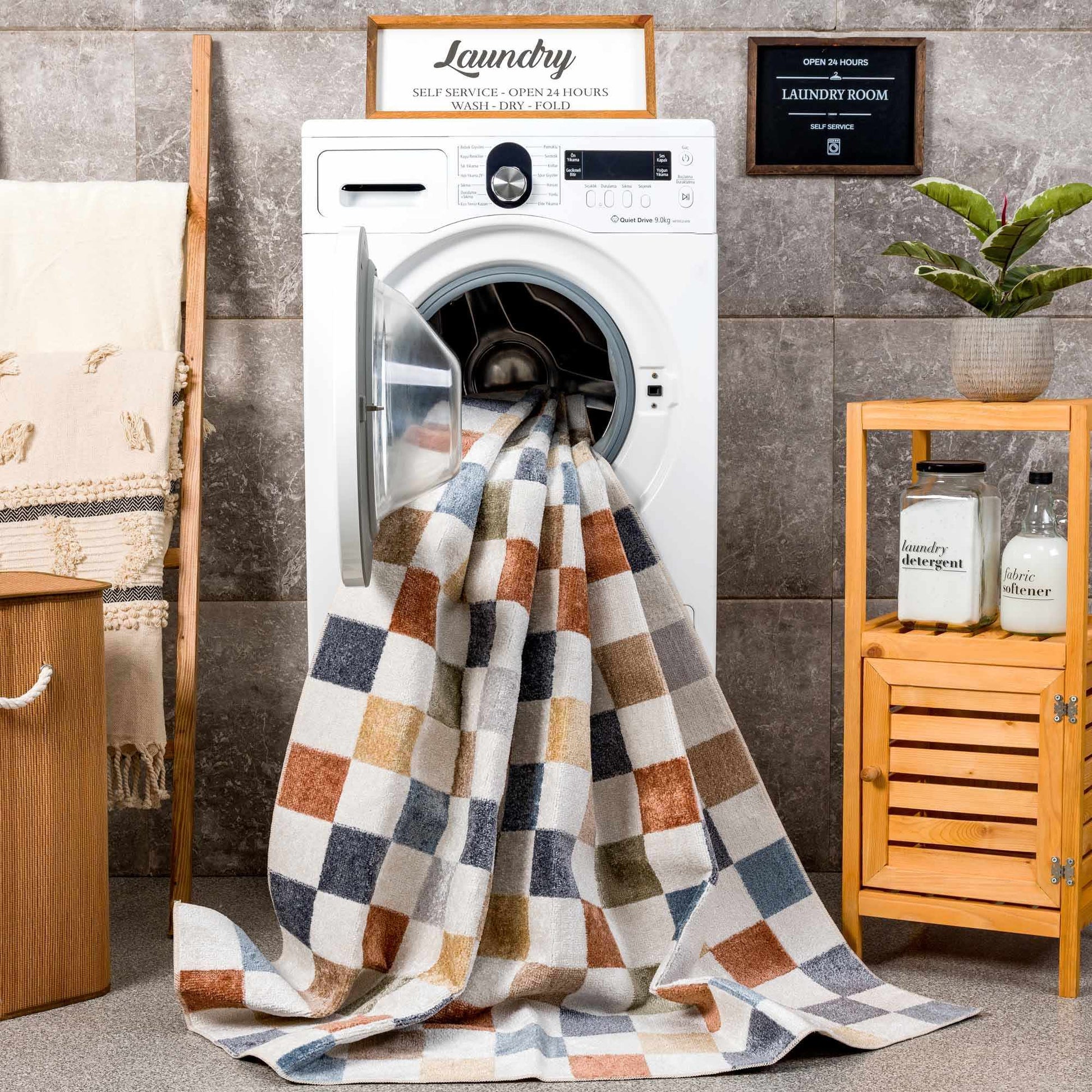 Alie Colorful Checkered Washable Rug from PriceLows™