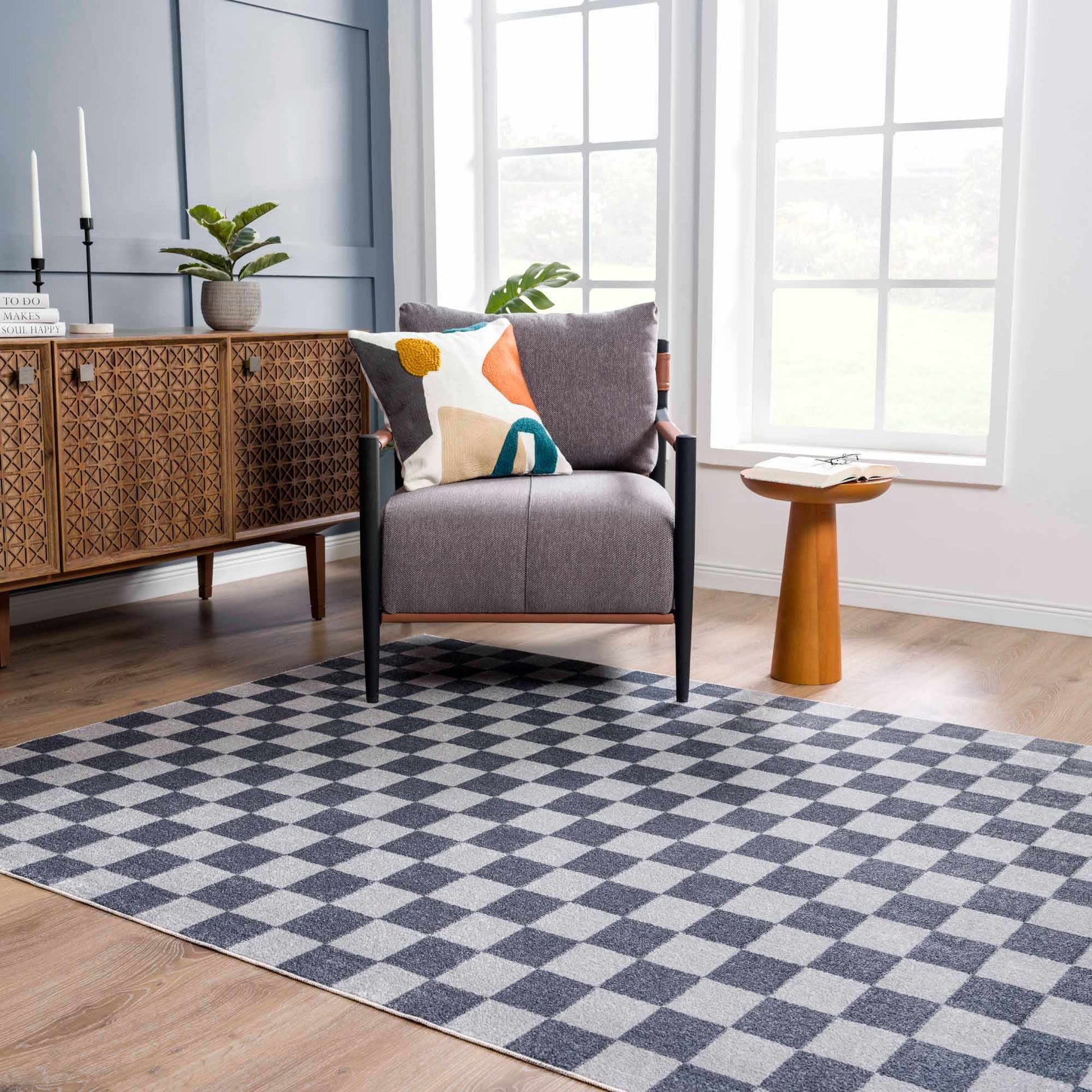 Alie Gray Checkered Washable Area Rug from PriceLows™