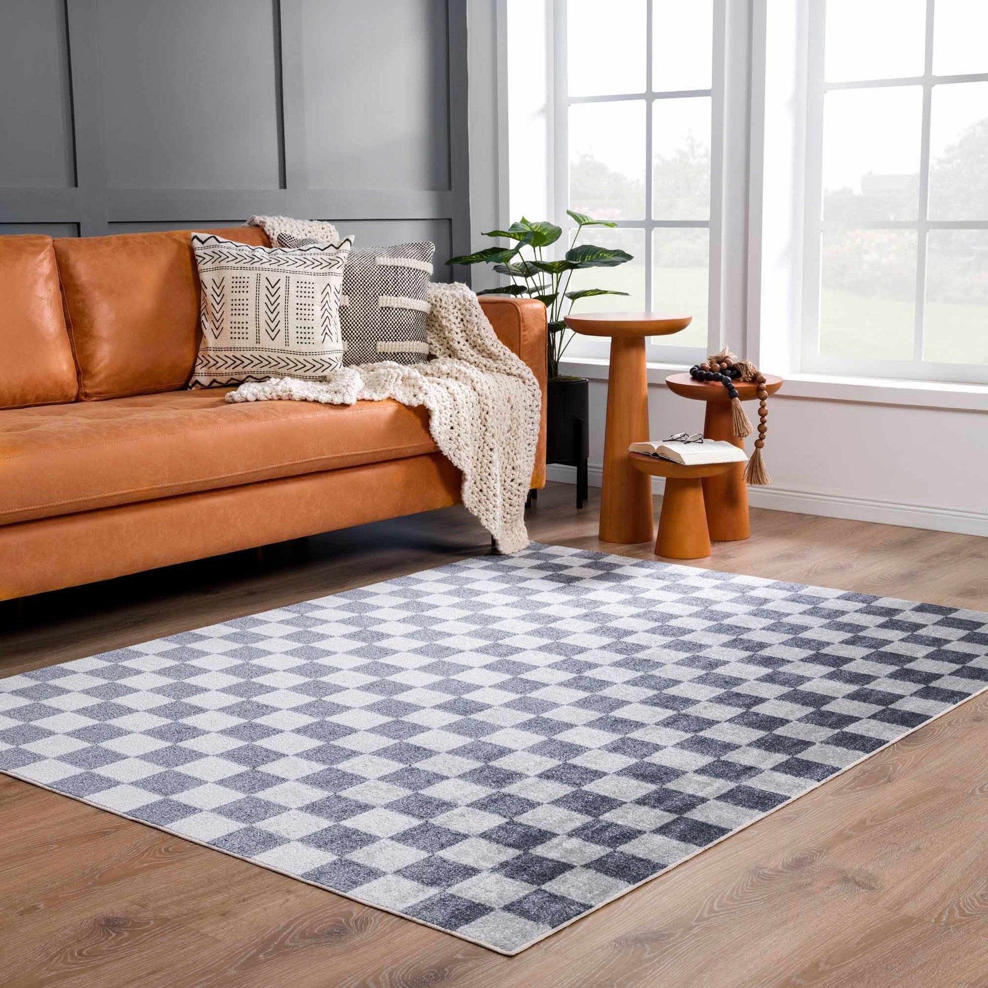 Alie Gray Checkered Washable Area Rug from PriceLows™