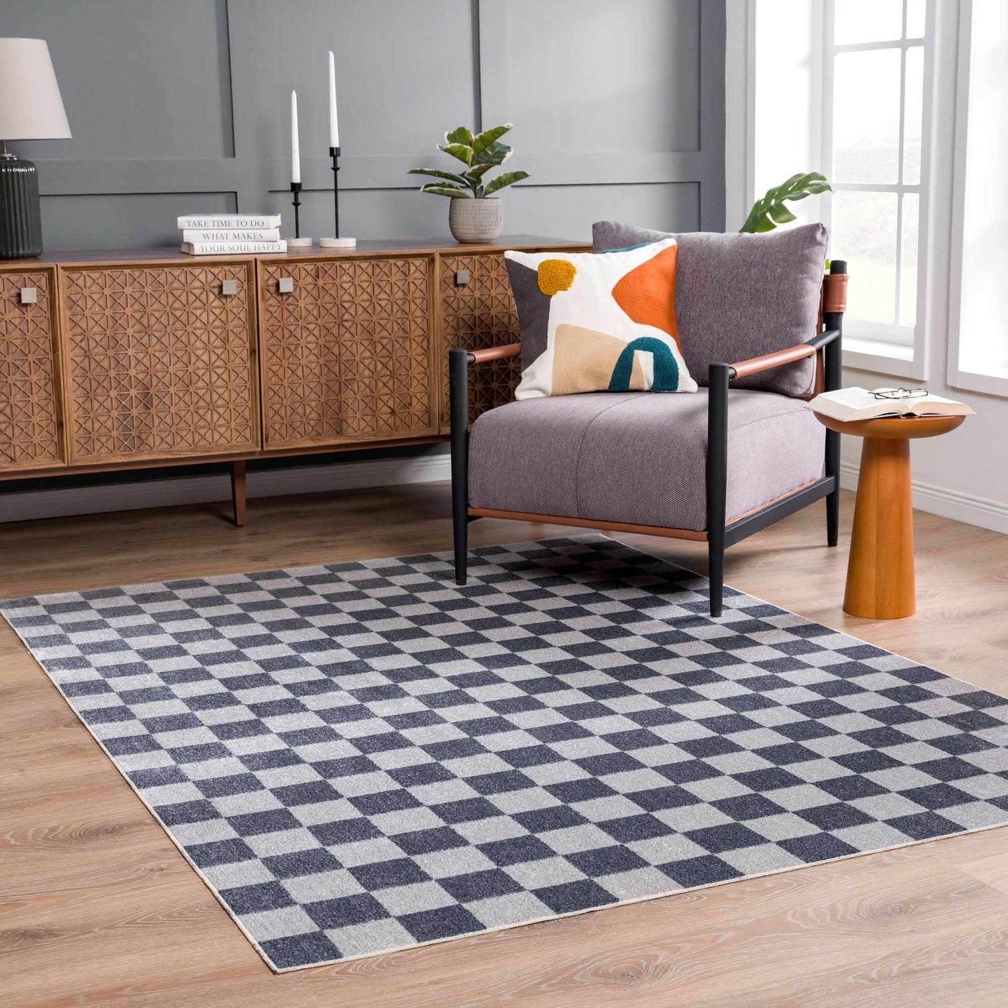 Alie Gray Checkered Washable Area Rug from PriceLows™