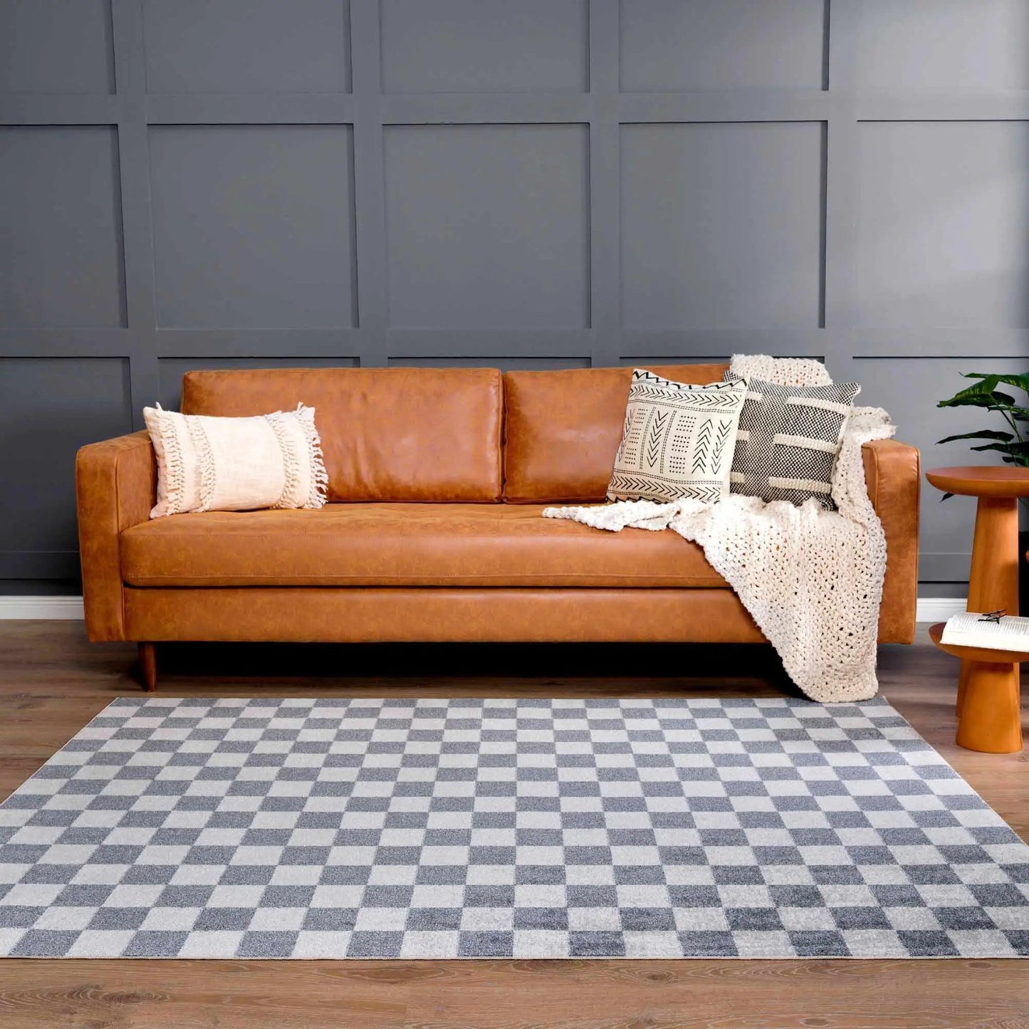 Alie Gray Checkered Washable Area Rug from PriceLows™