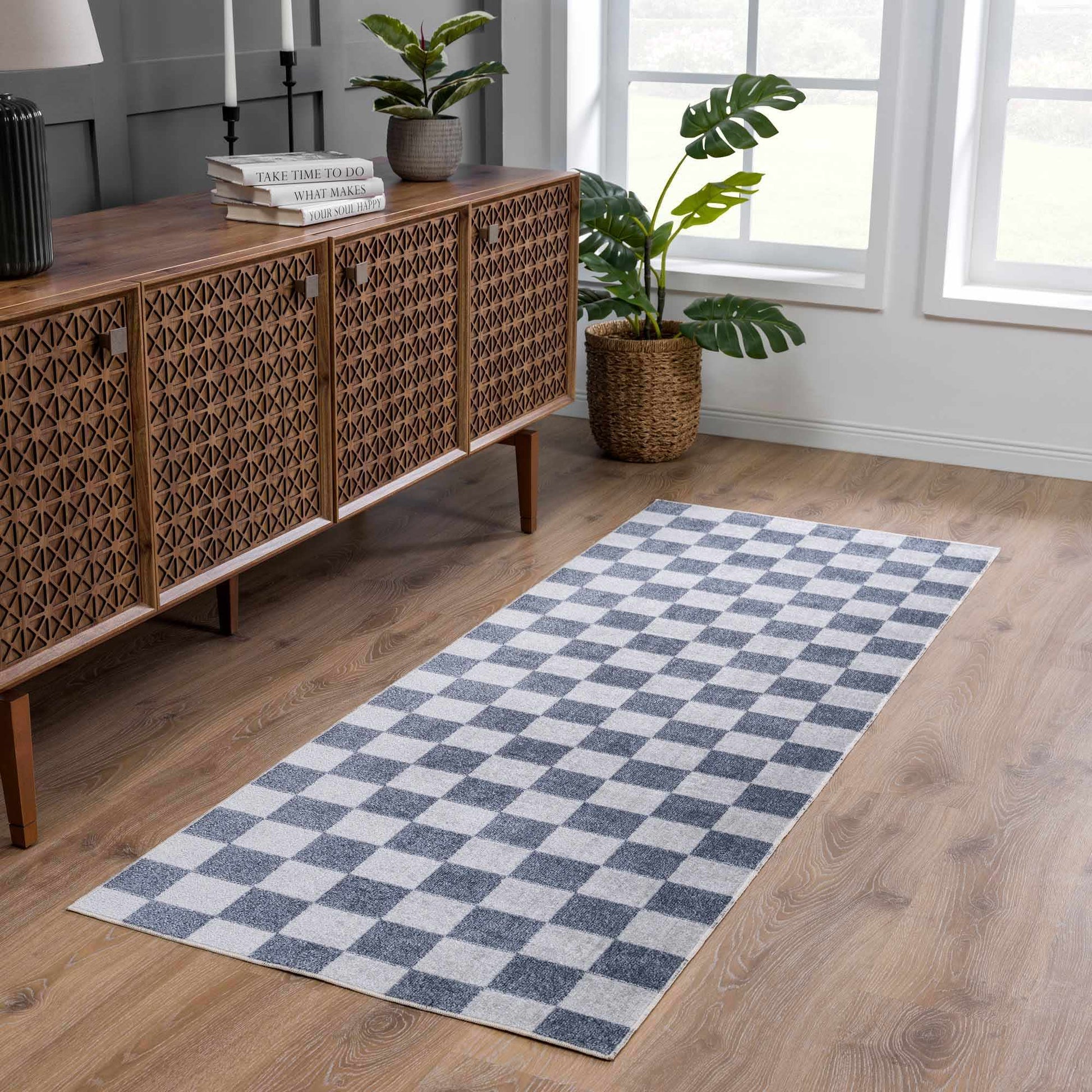 Alie Gray Checkered Washable Area Rug from PriceLows™