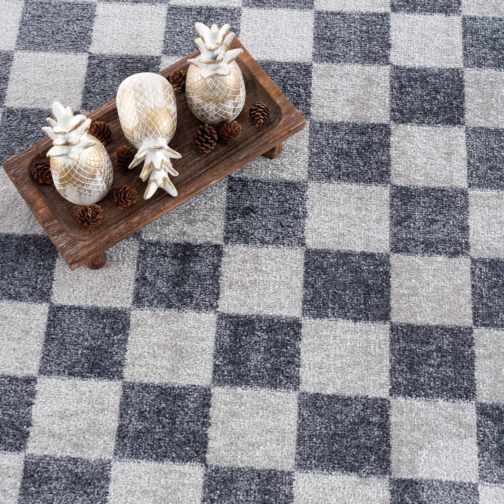 Alie Gray Checkered Washable Area Rug from PriceLows™