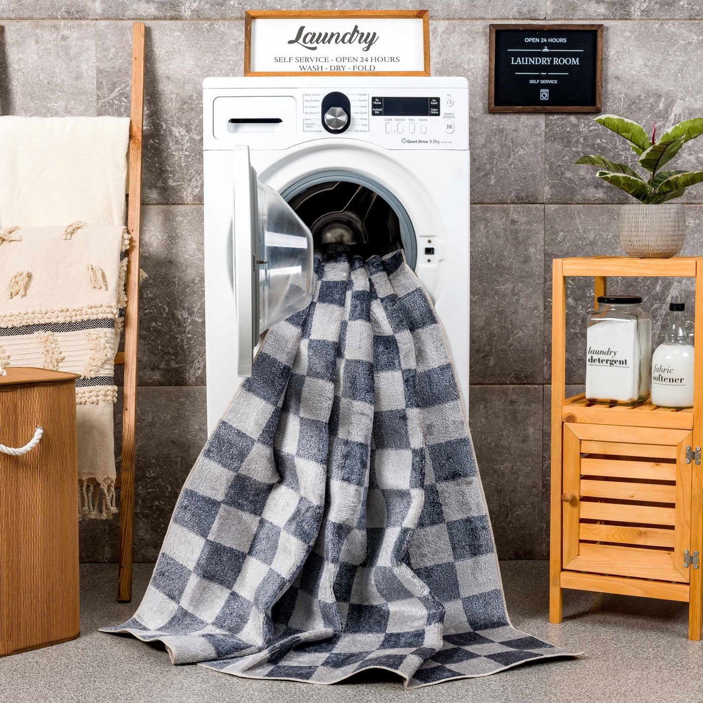 Alie Gray Checkered Washable Area Rug from PriceLows™