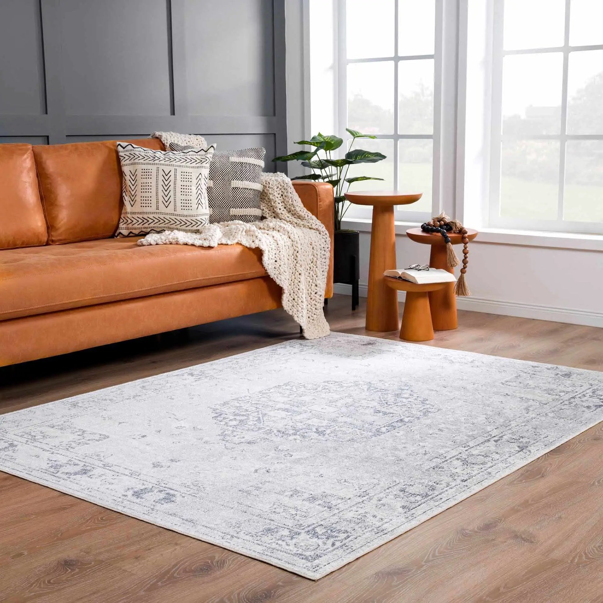 Akram Cream & Antrasit Washable Area Rug from PriceLows™