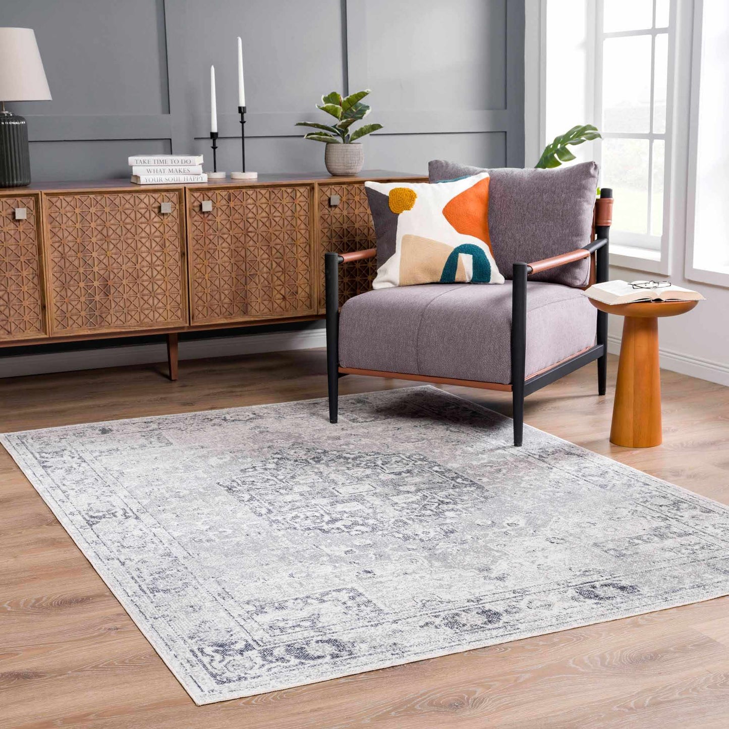 Akram Cream & Antrasit Washable Area Rug from PriceLows™
