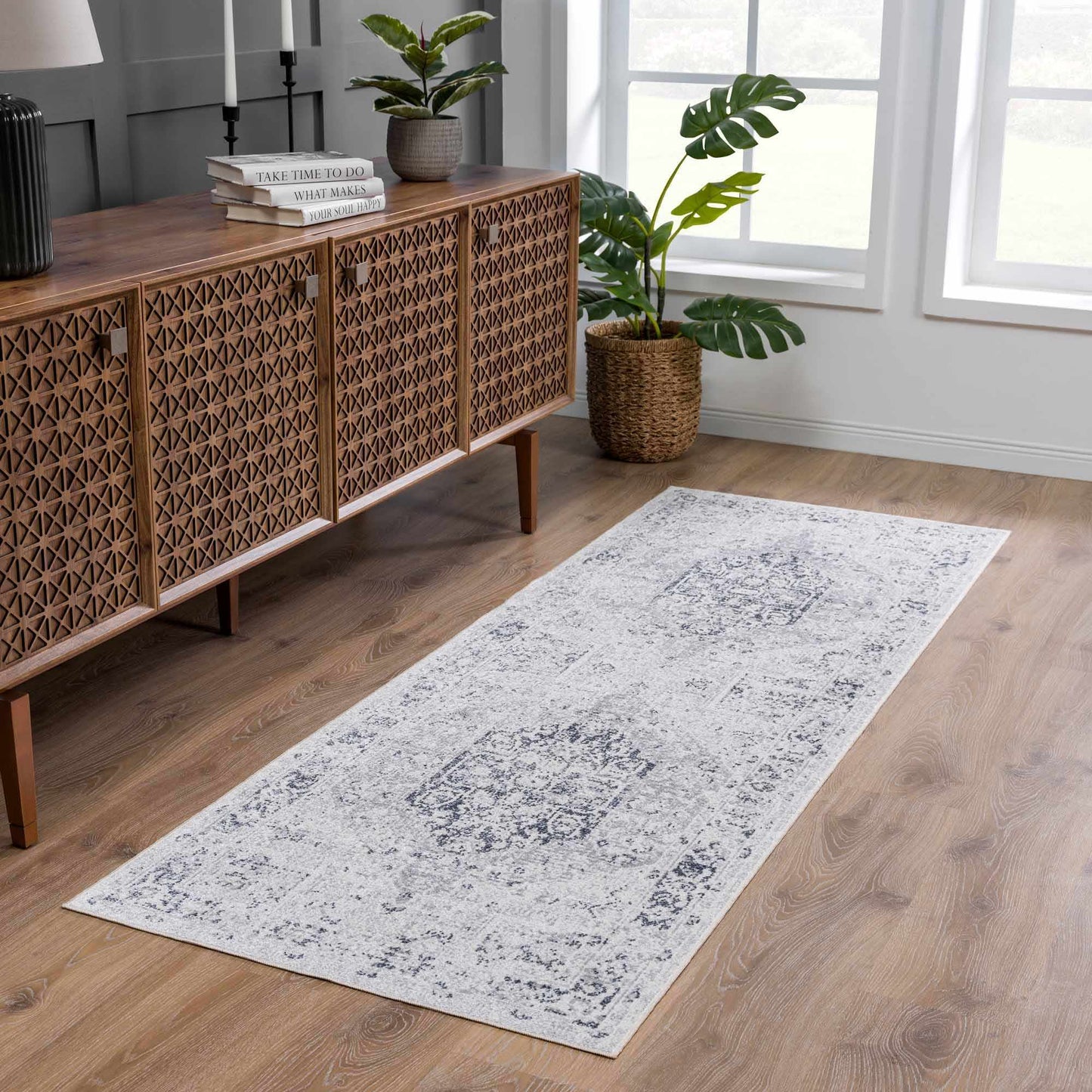 Akram Cream & Antrasit Washable Area Rug from PriceLows™