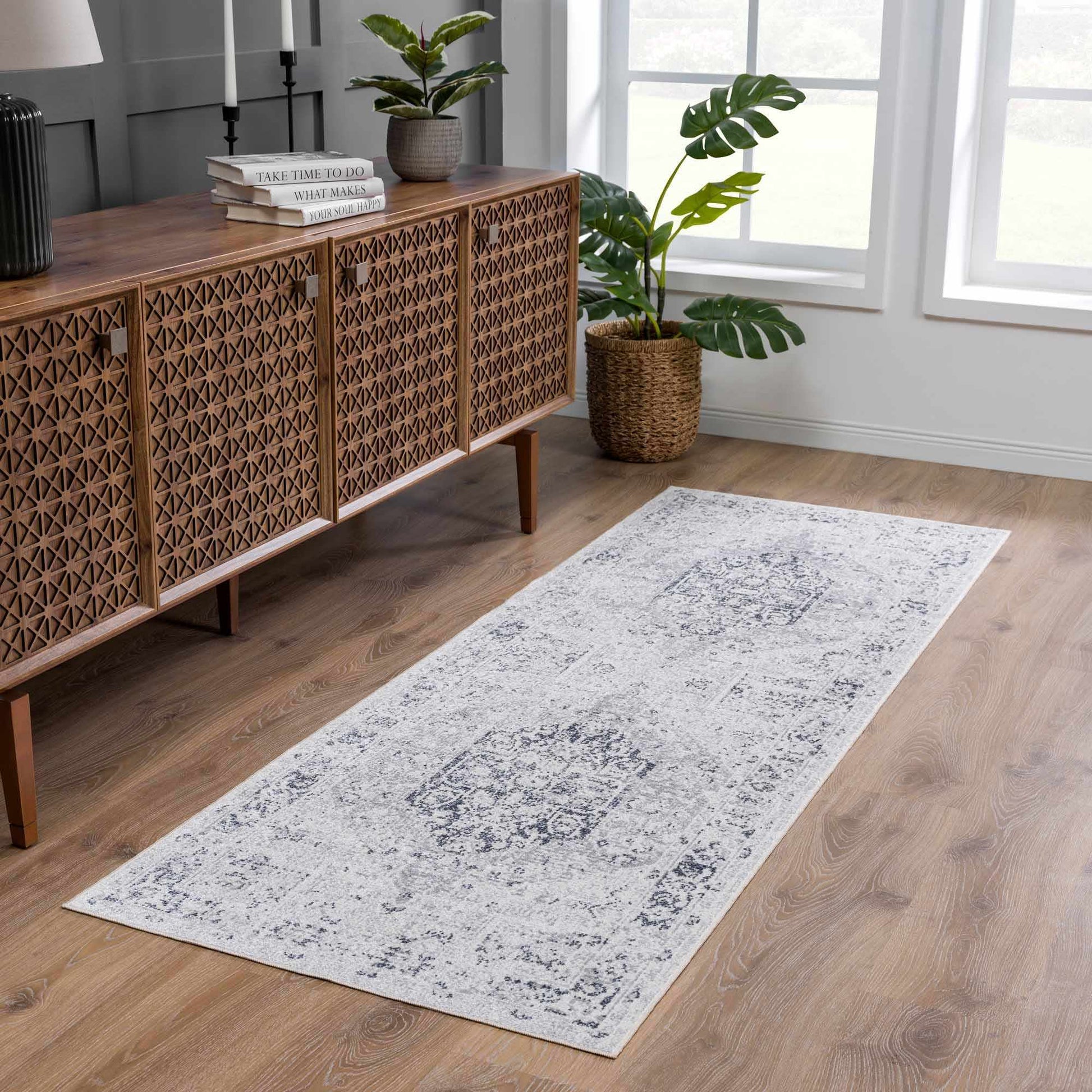 Akram Cream & Antrasit Washable Area Rug from PriceLows™