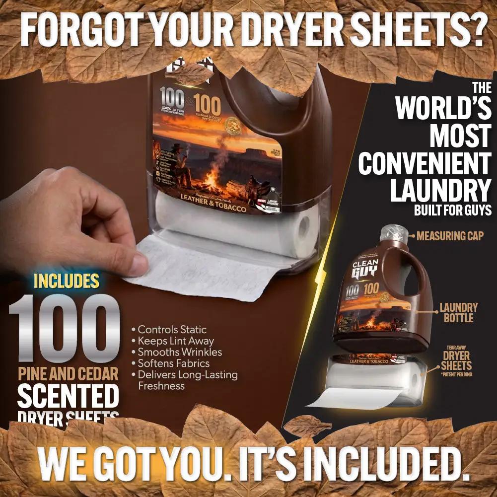 Heavy Duty Premium Laundry Detergent + Built-In Dryer Sheets (100 Loads) - LEATHER & TOBACCO. from PriceLows™