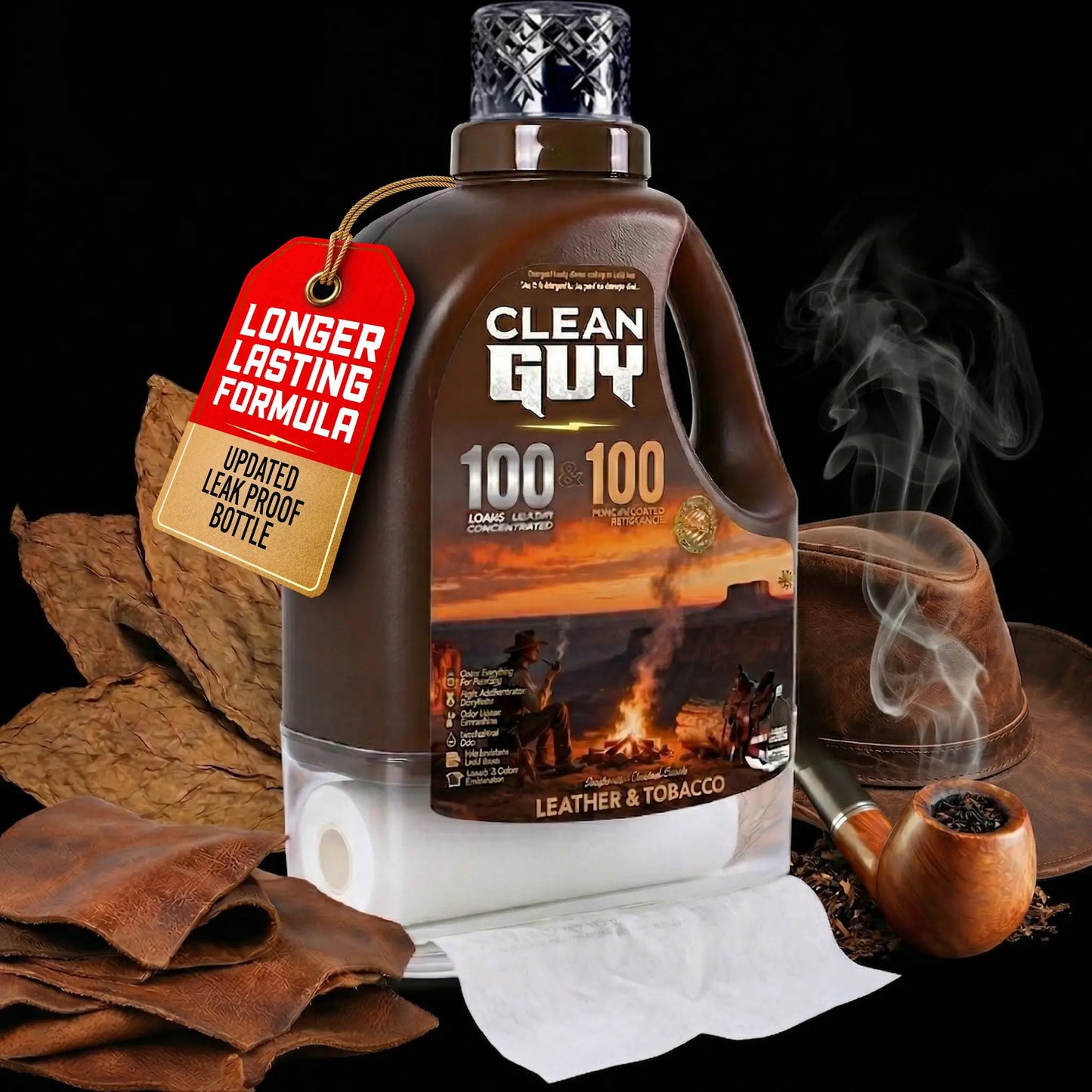 Heavy Duty Premium Laundry Detergent + Built-In Dryer Sheets (100 Loads) - LEATHER & TOBACCO. from PriceLows™